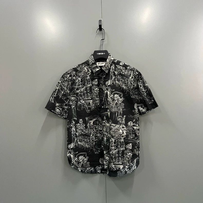 Yves Saint Laurent Saint Laurent Skull Print Short Sleeve Shirt Size US M / EU 48-50 / 2 - 1 Thumbnail