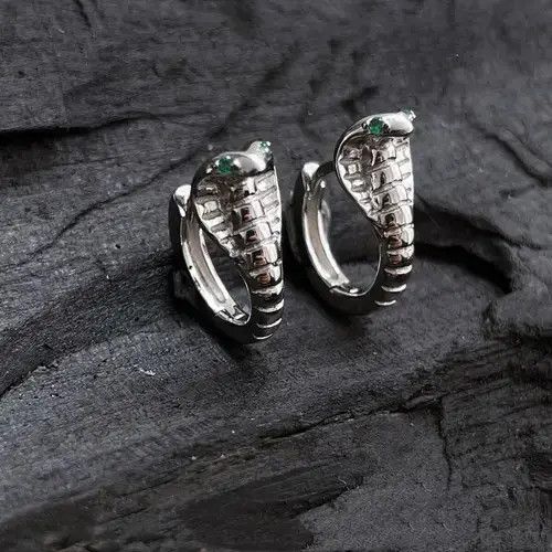 Designer × Jewelry 925 Silver Plated Snake Hoop Earrings for Men Women Size ONE SIZE - 1 Thumbnail
