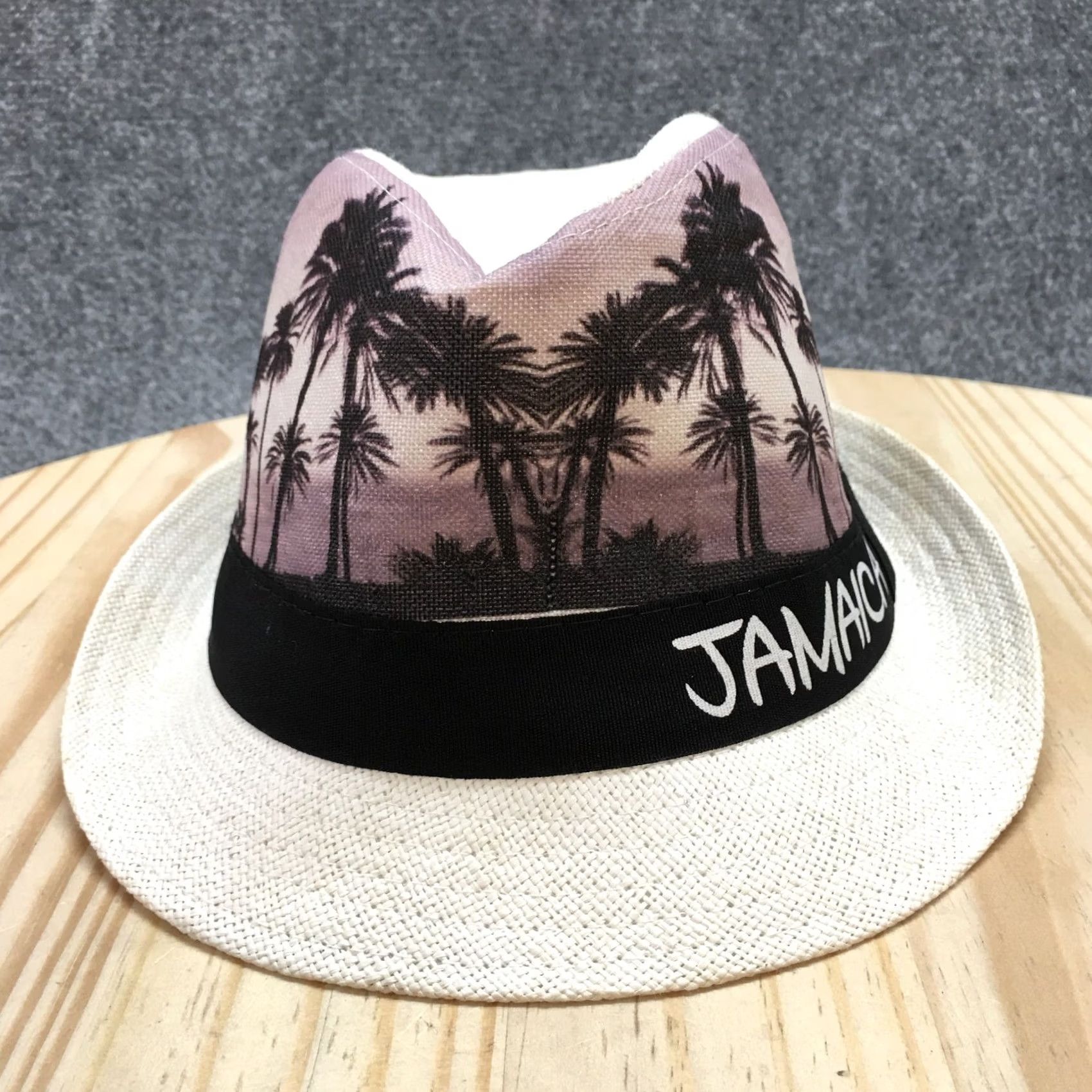 Vintage Island Treasures Jamaica Fedora Mens White OS Straw Hat Fitted Curved Brim Size ONE SIZE - 2 Thumbnail