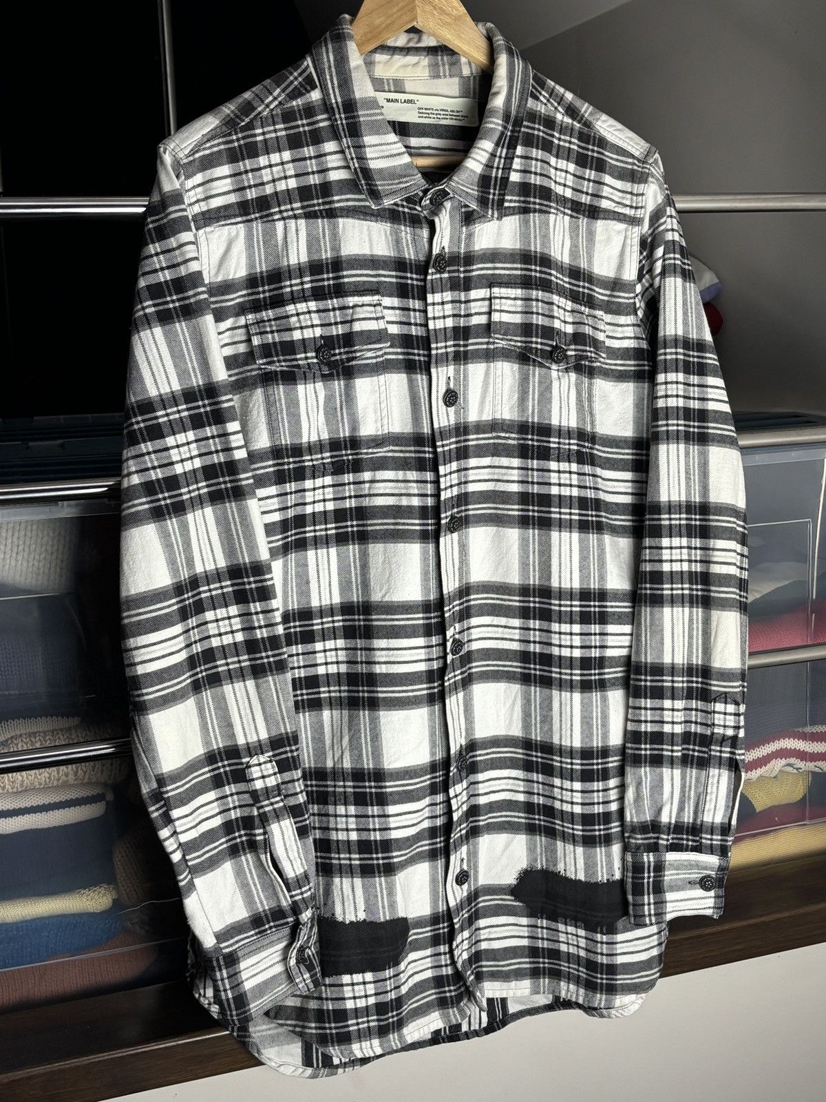 Off-White Off-White Spray Plaid Black And White Flannel Shirt Size US L / EU 52-54 / 3 - 5 Thumbnail
