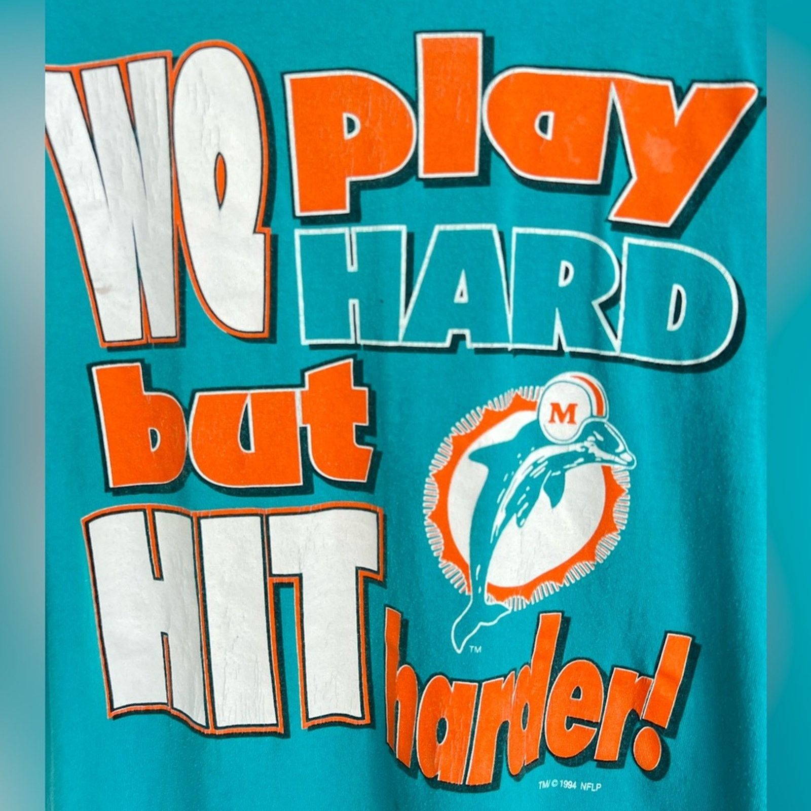 Vintage Vintage 90s Miami Dolphins PLAY HARD HIT HARDER Made In USA Size US M / EU 48-50 / 2 - 2 Thumbnail