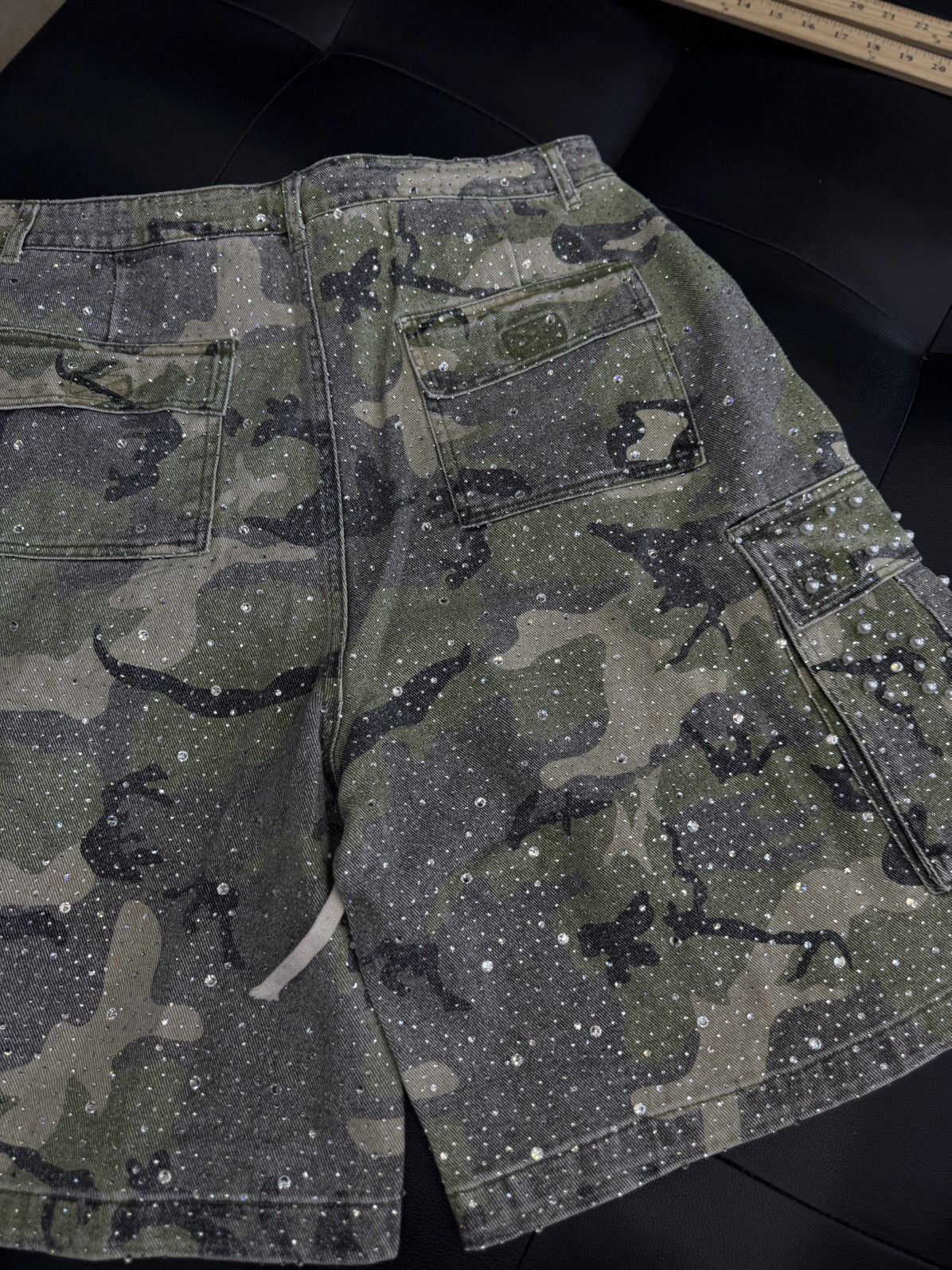 Vale Valley Rhinestone Crystal Shorts Denim Green Camo Size 34 Size US 34 / EU 50 - 6 Thumbnail