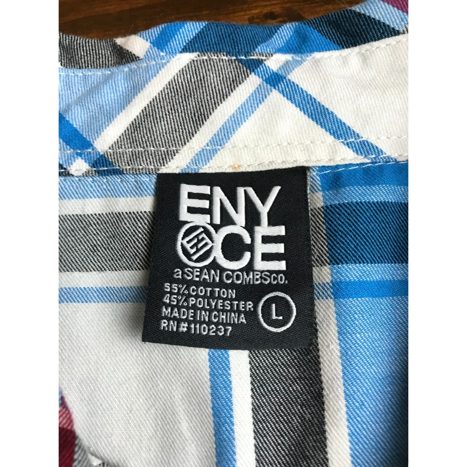 Enyce VINTAGE Enyce Shirt Mens L White Blue Black Plaid Button Up Sean Combs Flaps Size US L / EU 52-54 / 3 - 5 Thumbnail