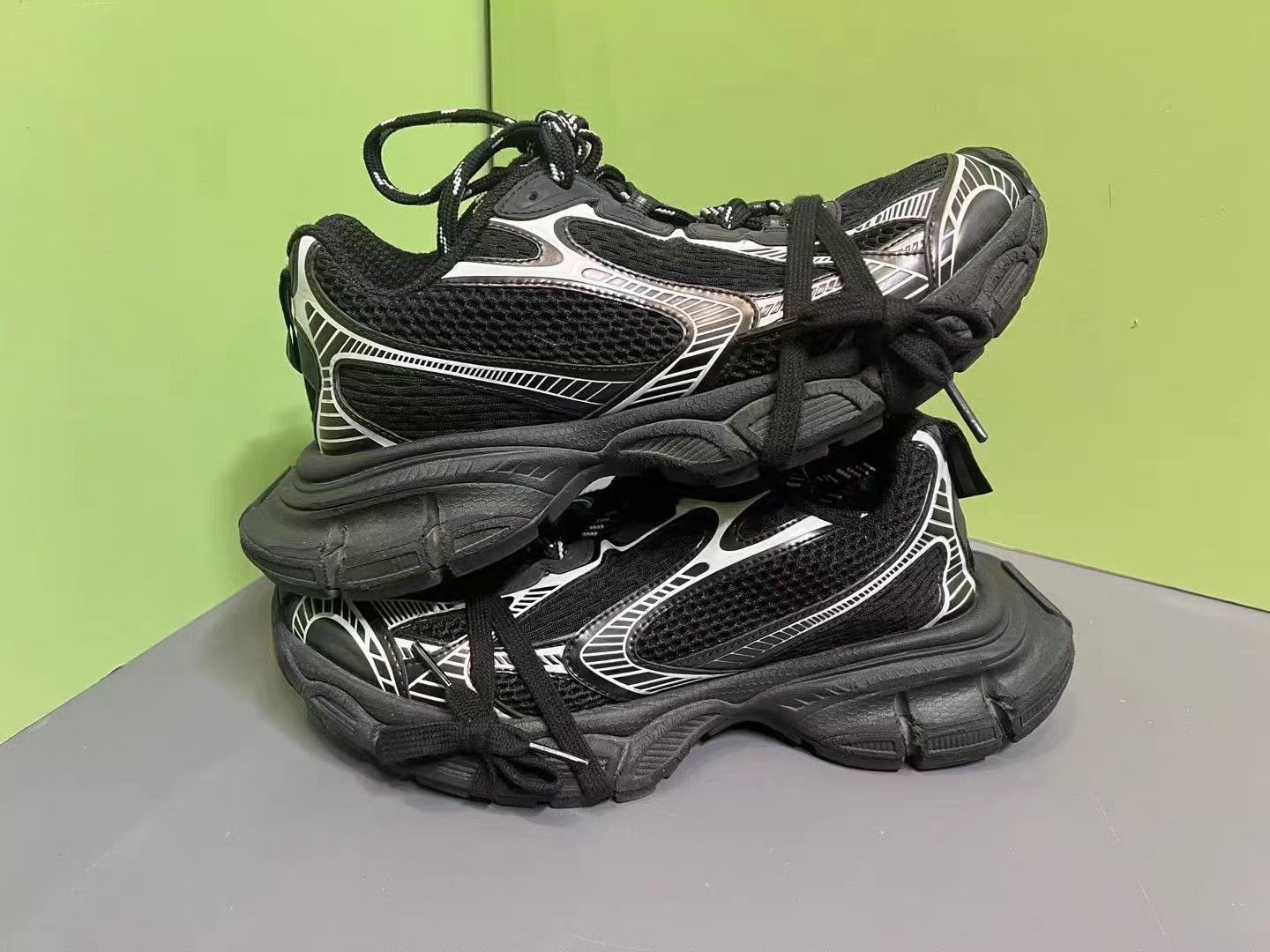 Balenciaga Balenciaga 3XL Black/Silver Distressed Sneakers K15 Size US 7 / EU 40 - 4 Thumbnail