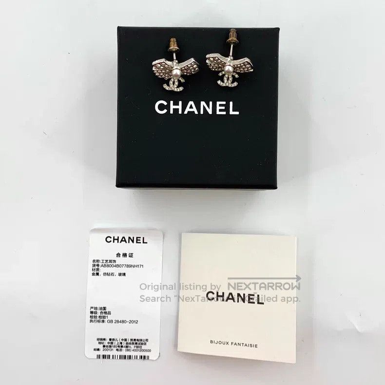 Chanel Chanel Silver bow double C diamond stud earrings Size ONE SIZE - 8 Thumbnail