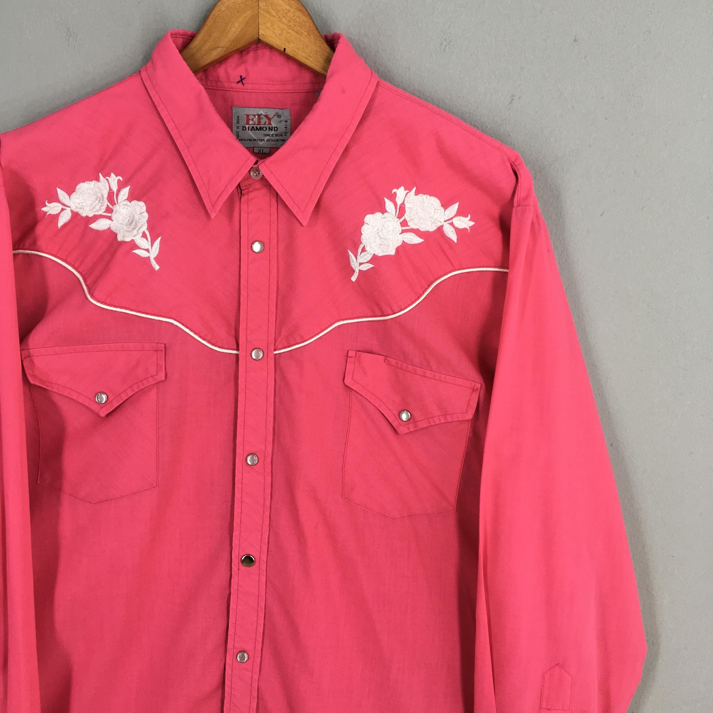 Cowboy Equipment × Vintage Vintage Ely Diamond Western Cowboy Pink Shirt XLarge Size US XL / EU 56 / 4 - 2 Thumbnail