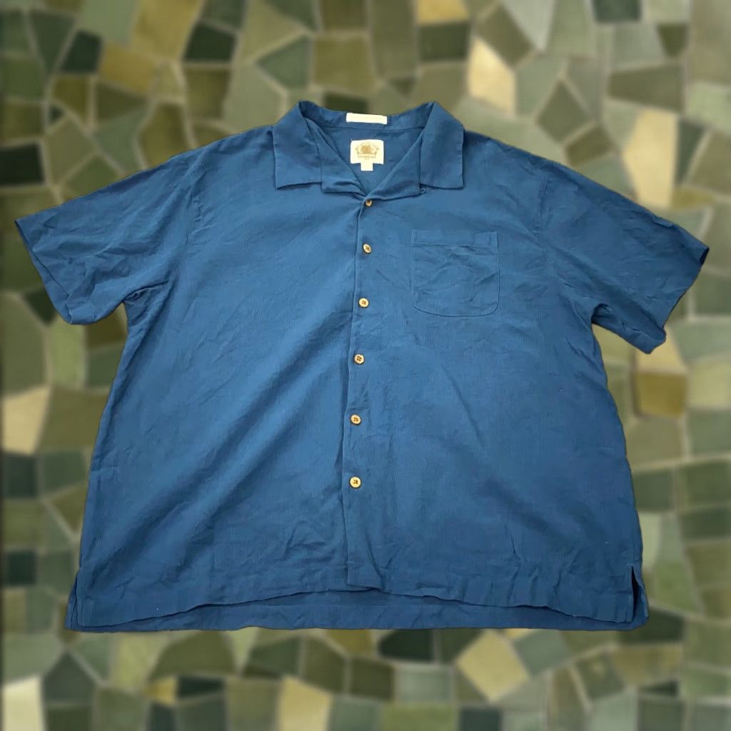 Paradise Paradise Shirt Mens 2XL Blue Silk Cotton Button-Up Short Sleeve Collared Size US XXL / EU 58 / 5 - 1 Thumbnail