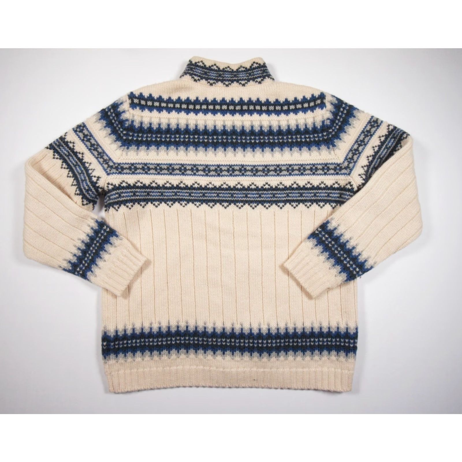 Lands' End VINTAGE Lands' End Wool Sweater Womens Medium Beige Full Zip Fair Isle Long Sleeve Mock Neck Size M / US 6-8 / IT 42-44 - 7 Thumbnail
