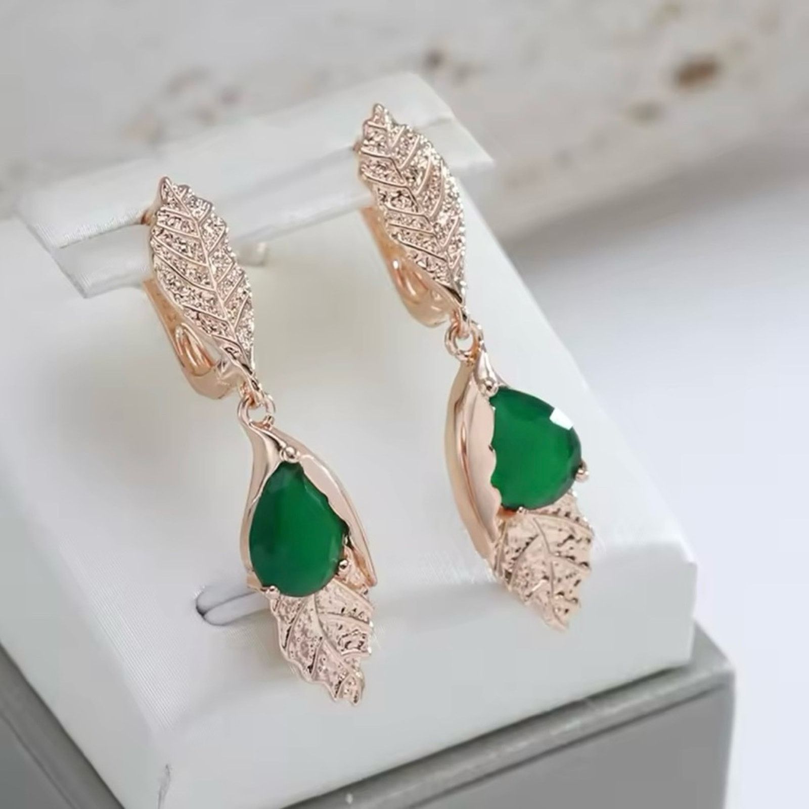 Other New 858 Rose Gold Plated Green Leaf Drop Dangle Earrings Size ONE SIZE - 2 Thumbnail