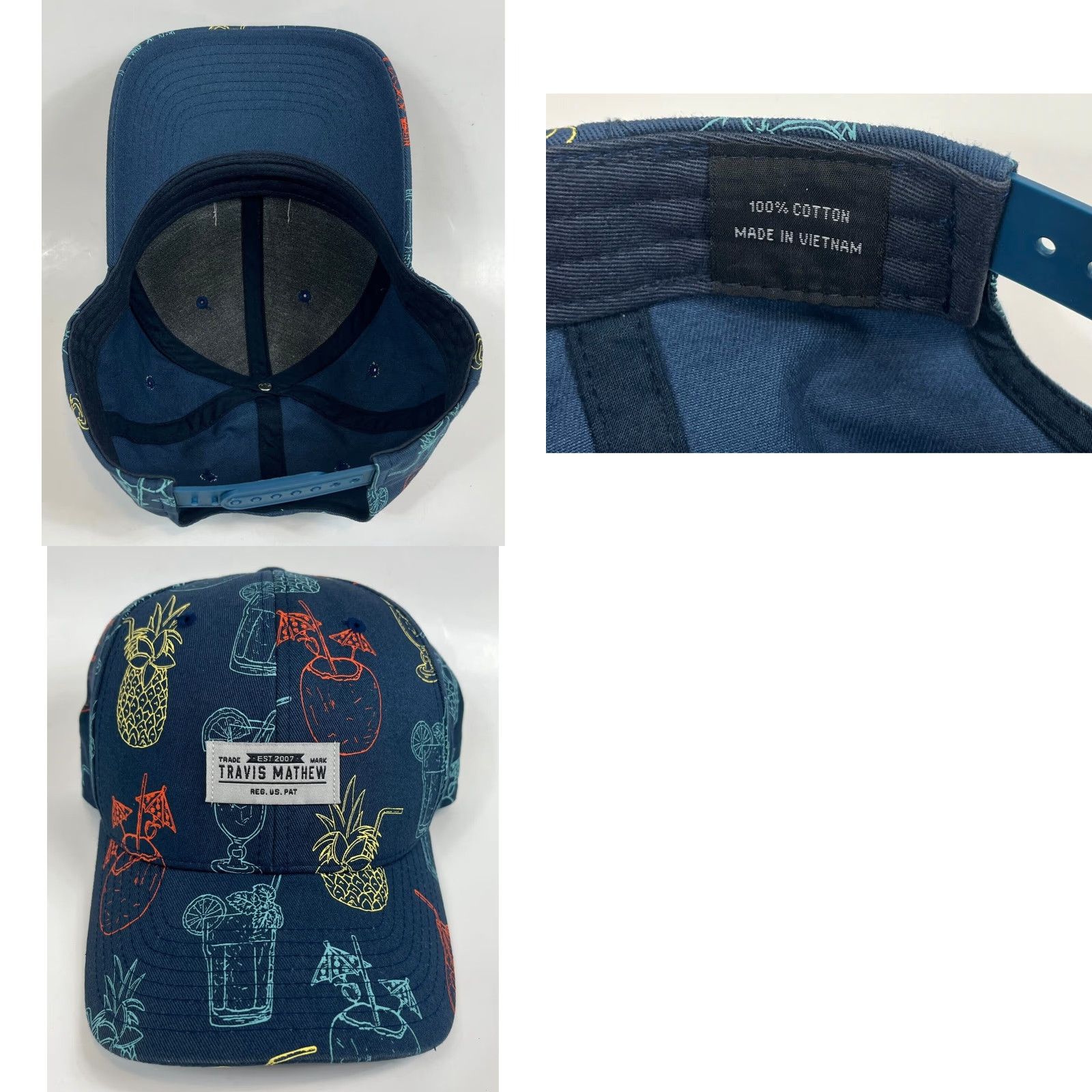 TravisMathew Travis Mathew Snapback Hat Multicolor Drink Cocktails All Over Print Men One Size Adjustable Cotton Baseball Cap Size ONE SIZE - 8 Thumbnail