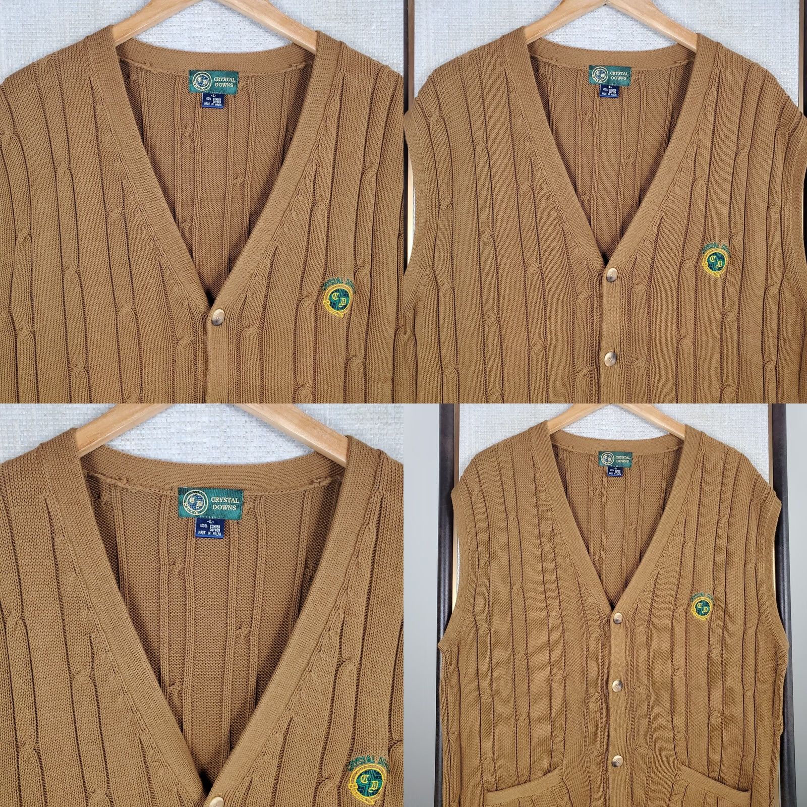 Vintage Vintage Crystal Downs Michigan Cardigan Vest Mens Large Brown 100% Combed Cotton V Neck Button Front Pockets Golf VTG Size US L / EU 52-54 / 3 - 8 Thumbnail
