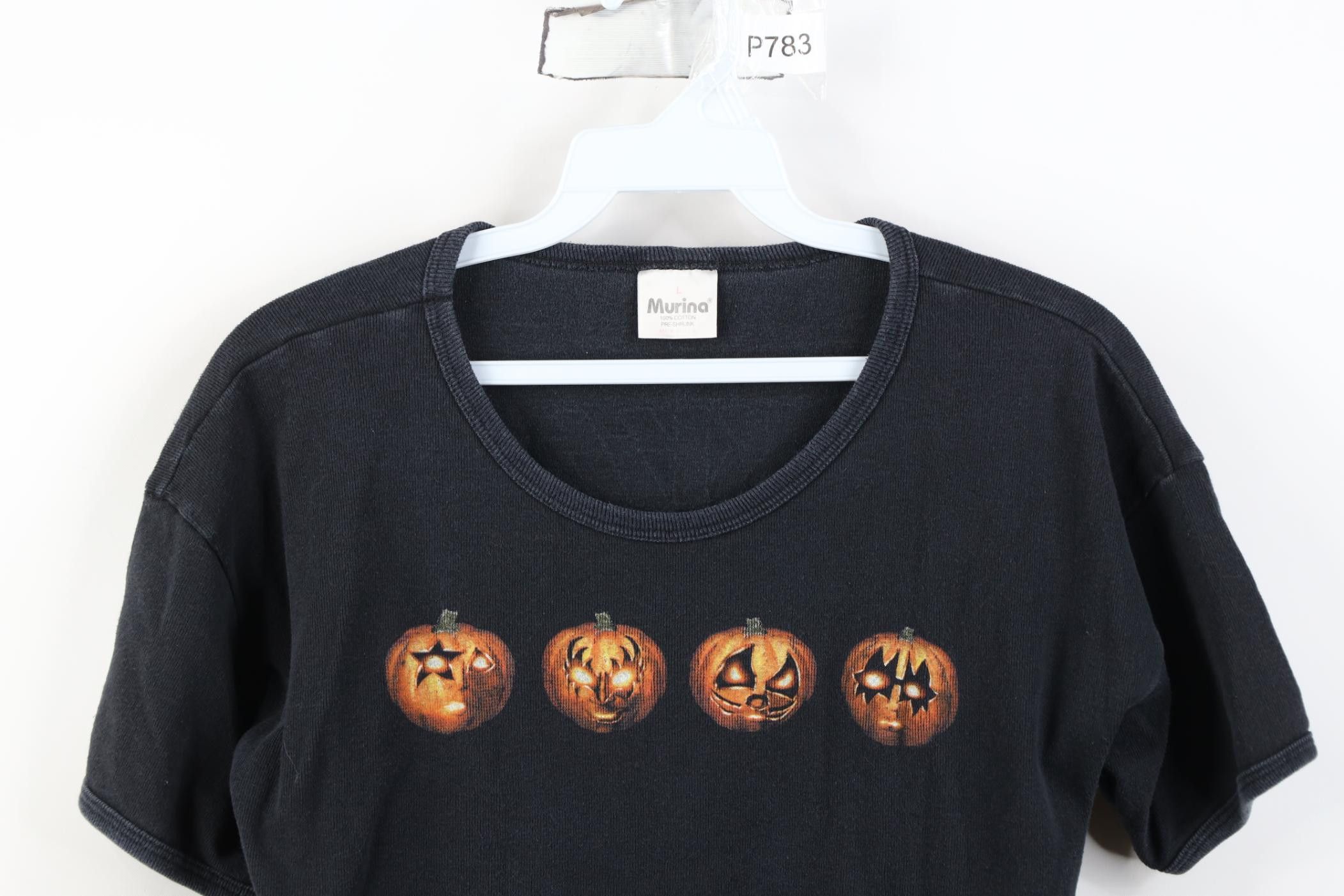 Vintage Vintage 90s Kiss Band Halloween Pumpkin Ribbed Knit T-Shirt Size L / US 10 / IT 46 - 2 Thumbnail