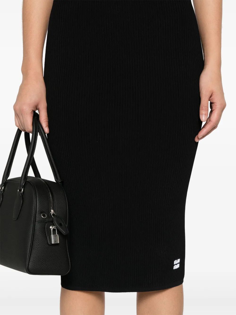 Miu Miu o1B3y1r0426 Intarsia-Logo Midi Skirt in Black Size 27" / US 4 / IT 40 - 4 Thumbnail