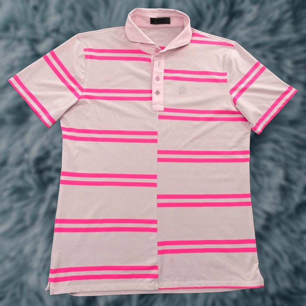 Vintage G Fore Polo Shirt Men Large Pink Striped Performance Golf Casual