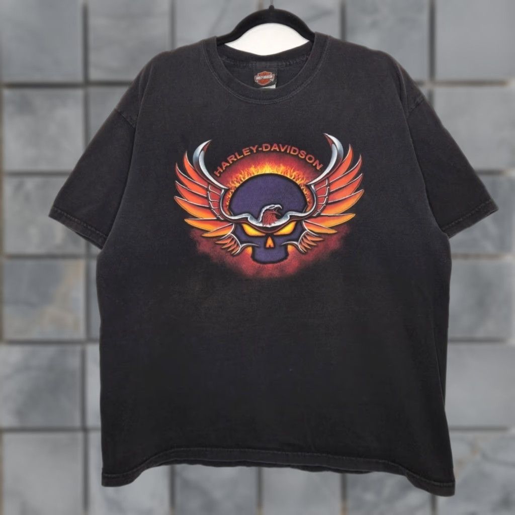 Harley Davidson VINTAGE Harley Davidson Shirt XL Black Mens HD Sweden Skull Flame y2k 90s Biker Size US XL / EU 56 / 4 - 1 Thumbnail