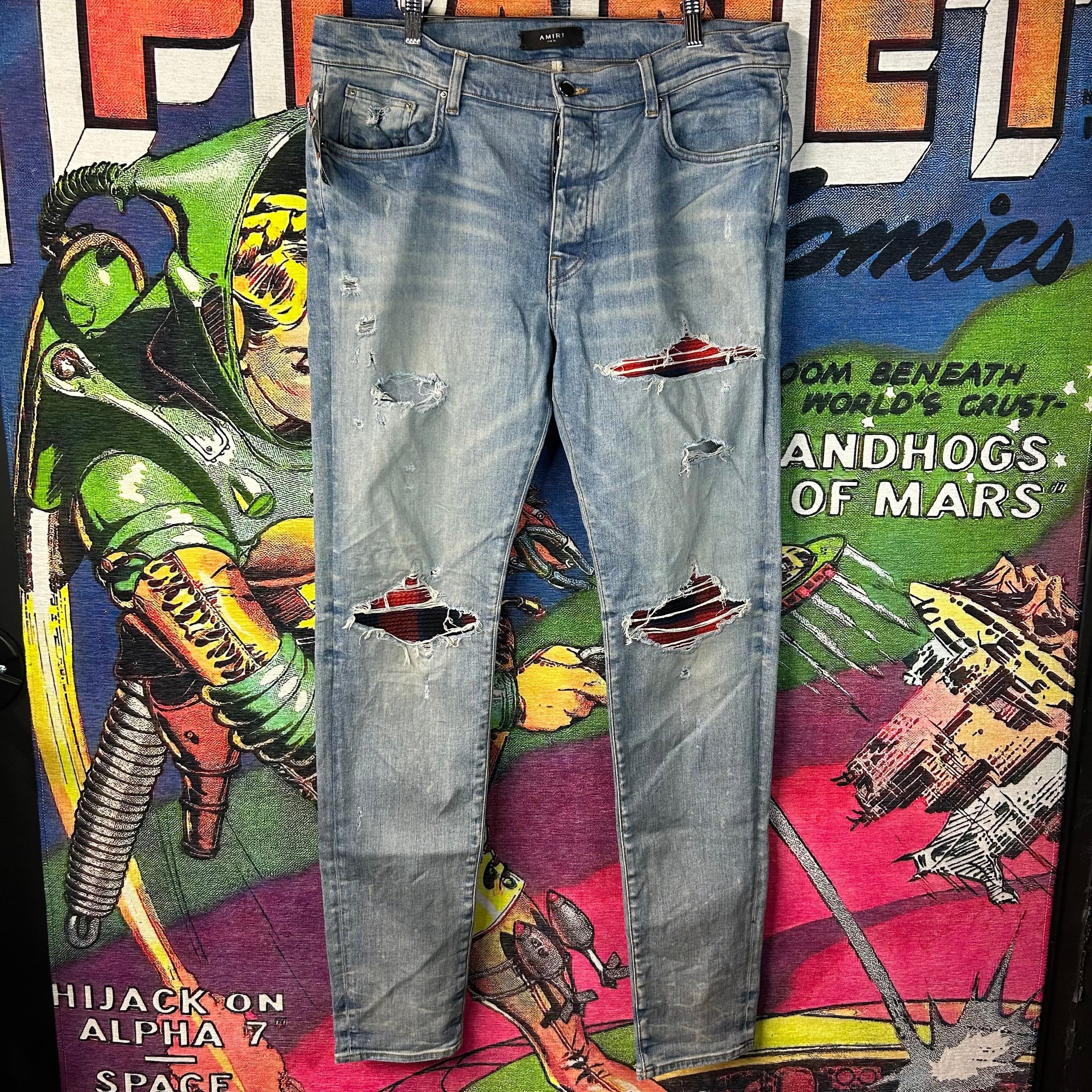 Amiri Amiri MX1 Red Paisley Dark Blue Denim Jeans Size 29 | Grailed