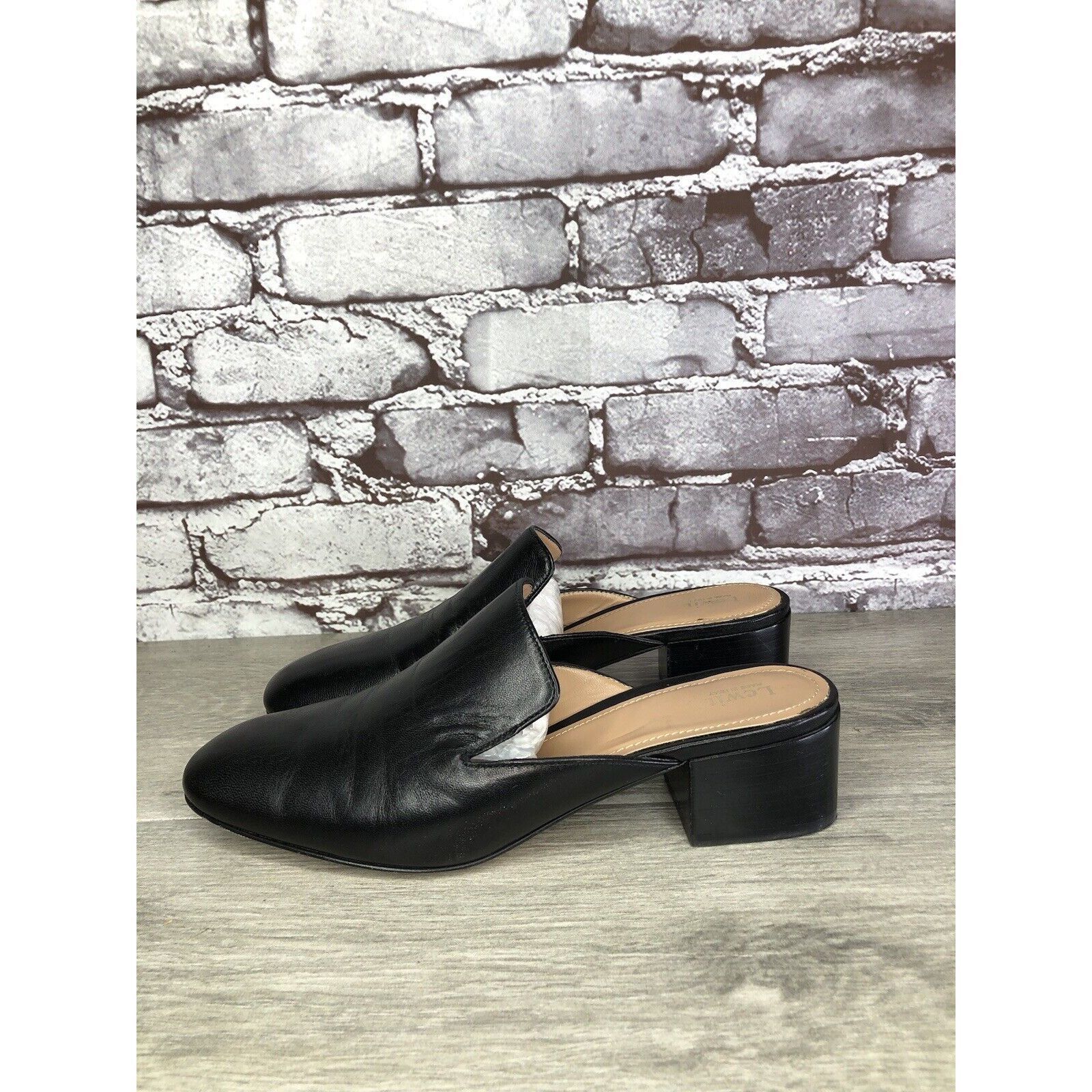 Other Lewit Black Leather Slip On Block Heel Mules Dress Shoes Wom Size US 7 / IT 37 - 1 Thumbnail