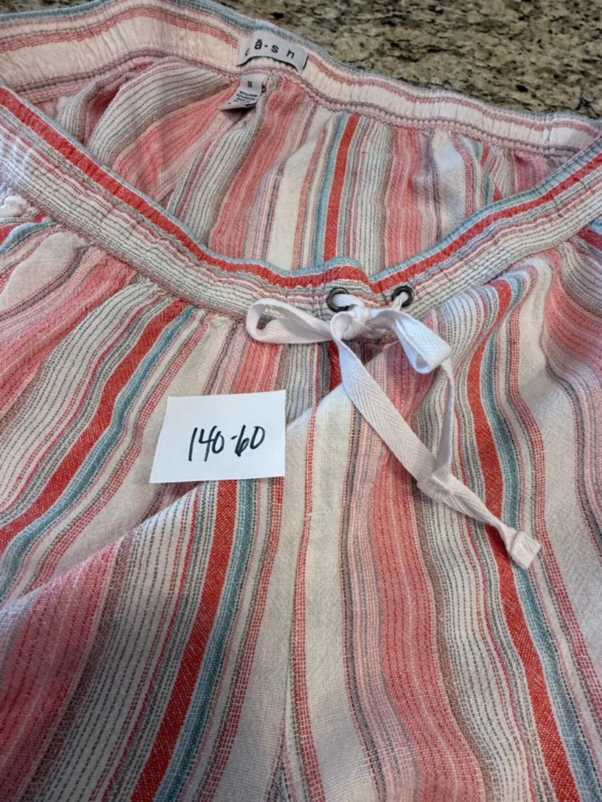 Death Before Dishonor Dash pink stripe linen elastic drawstring shorts plus SZ 1X Size 40" / US 18 - 5 Thumbnail