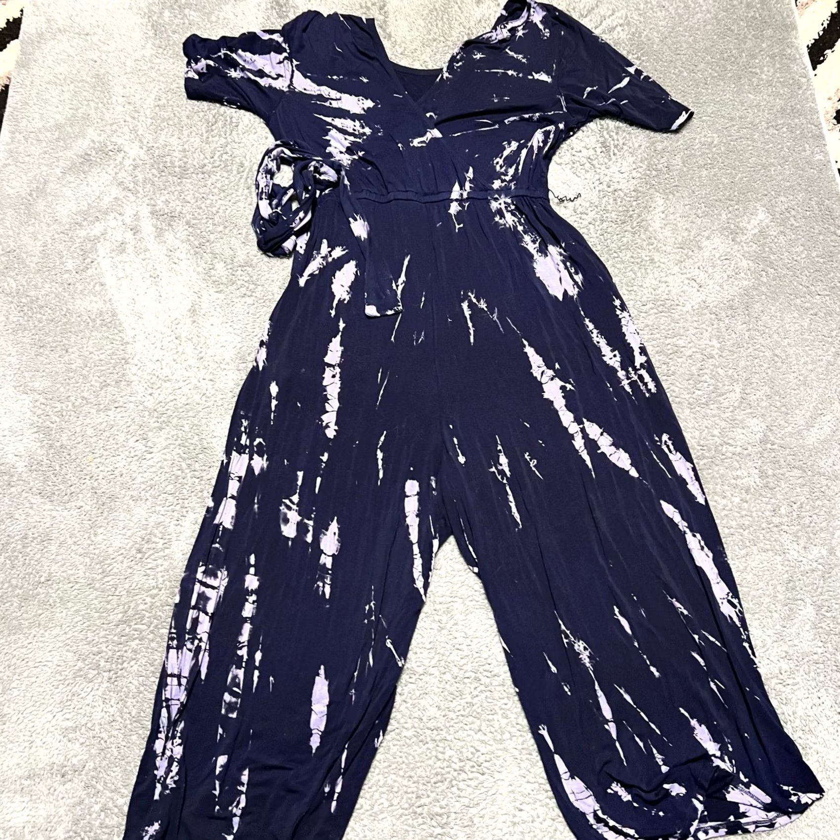 Torrid Torrid Super Soft Womens Jumpsuit Belted Tie Dye Blue L Large Romper One-Piece Womens Size 36" / US 14 / IT 50 - 5 Thumbnail