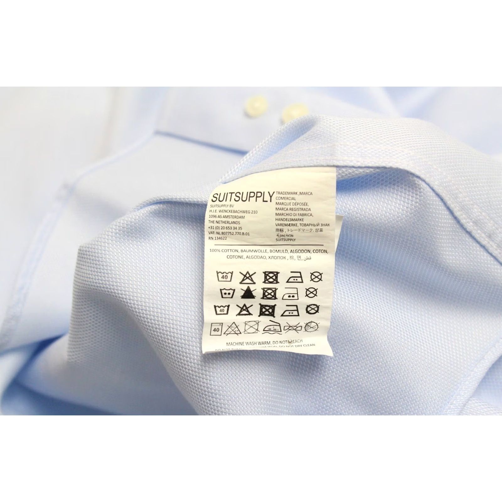 Suitsupply Suitsupply Slim Fit Formal Shirt Men's 39 / 15 1/2 Button Up Spread Blue Patterned Dress Shirt Button-Up Long Sleeve Cuffs Size 40R - 7 Thumbnail