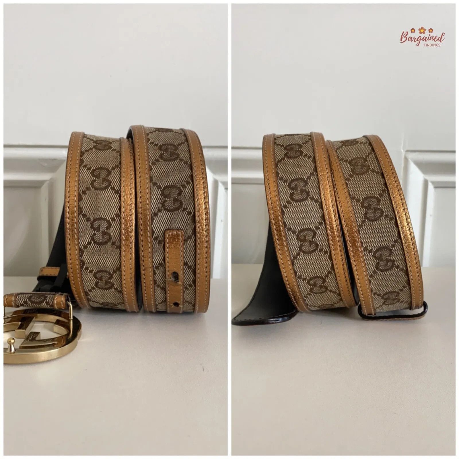 Gucci Gucci Monogram Canvas Leather Interlocking G Buckle Belt Size 28 - 6 Thumbnail