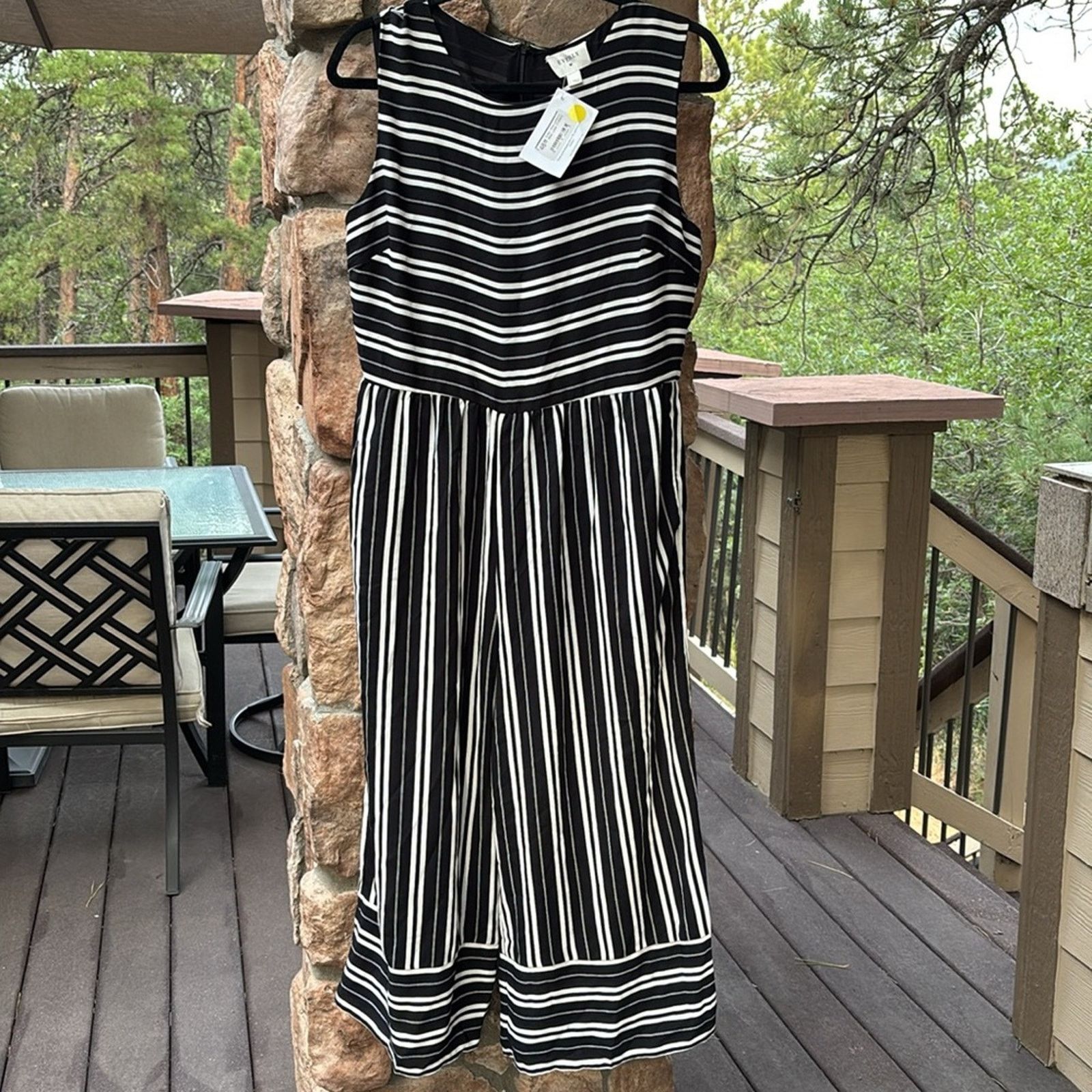 Anthropologie NEW! Everly Black White Striped Sleeveless Wide Leg Jumpsuit Size 30" / US 8 / IT 44 - 2 Thumbnail
