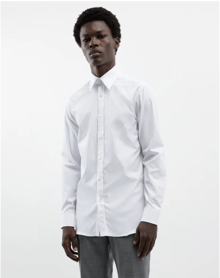 image of Alfred Dunhill Herringbone-Stripe Cotton Shirt in White, Men's (Size Medium)