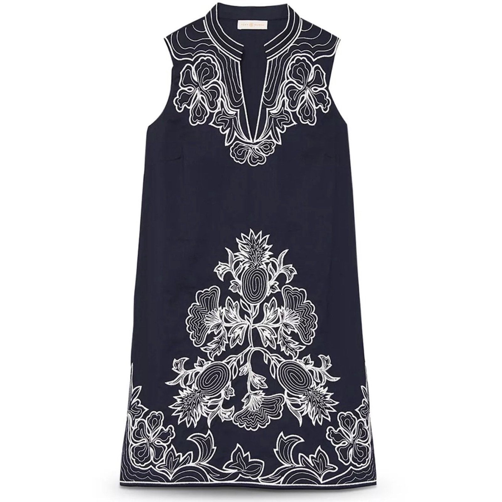 Tory Burch TORY BURCH Embroidered Sleeveless Tunic Mini Dress Blue S Size S / US 4 / IT 40 - 1 Thumbnail