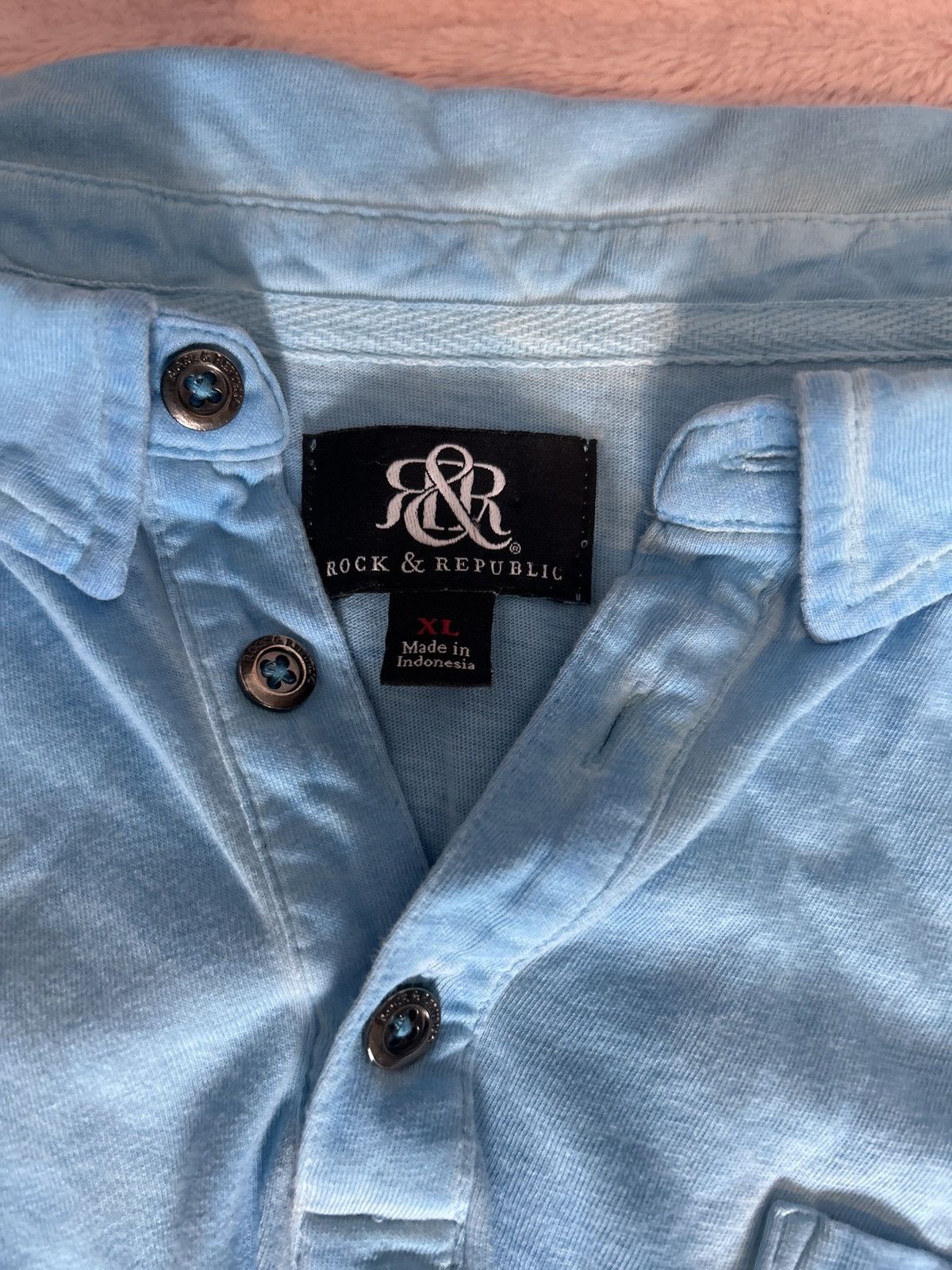 Rock & Republic Rock & Republic Men’s Polo Shirt Blue Distressed Wash XL0014 Size US XL / EU 56 / 4 - 3 Thumbnail