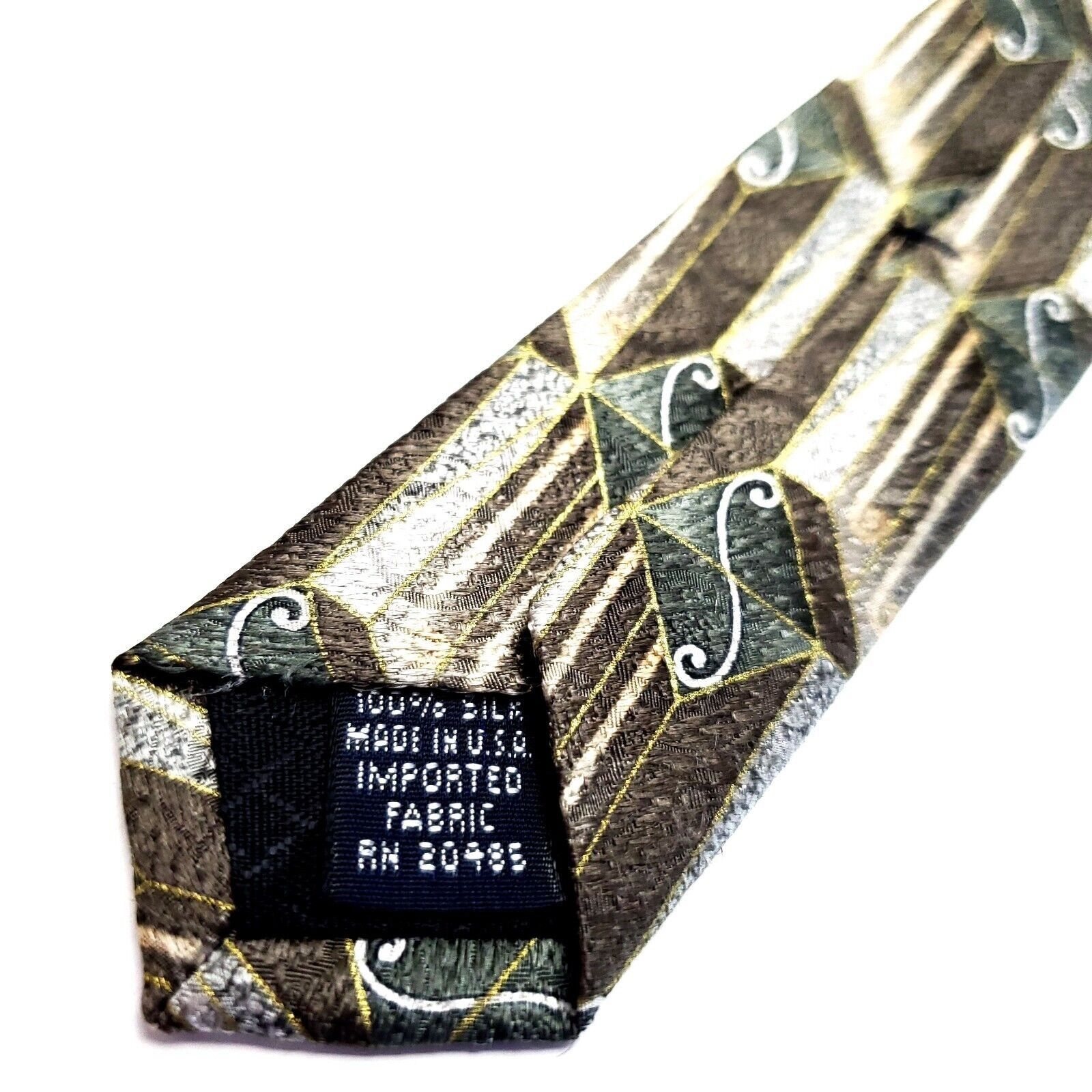 Stafford Stafford Executive Silk Tie Brown Green Geometric Print Wide Size ONE SIZE - 5 Thumbnail