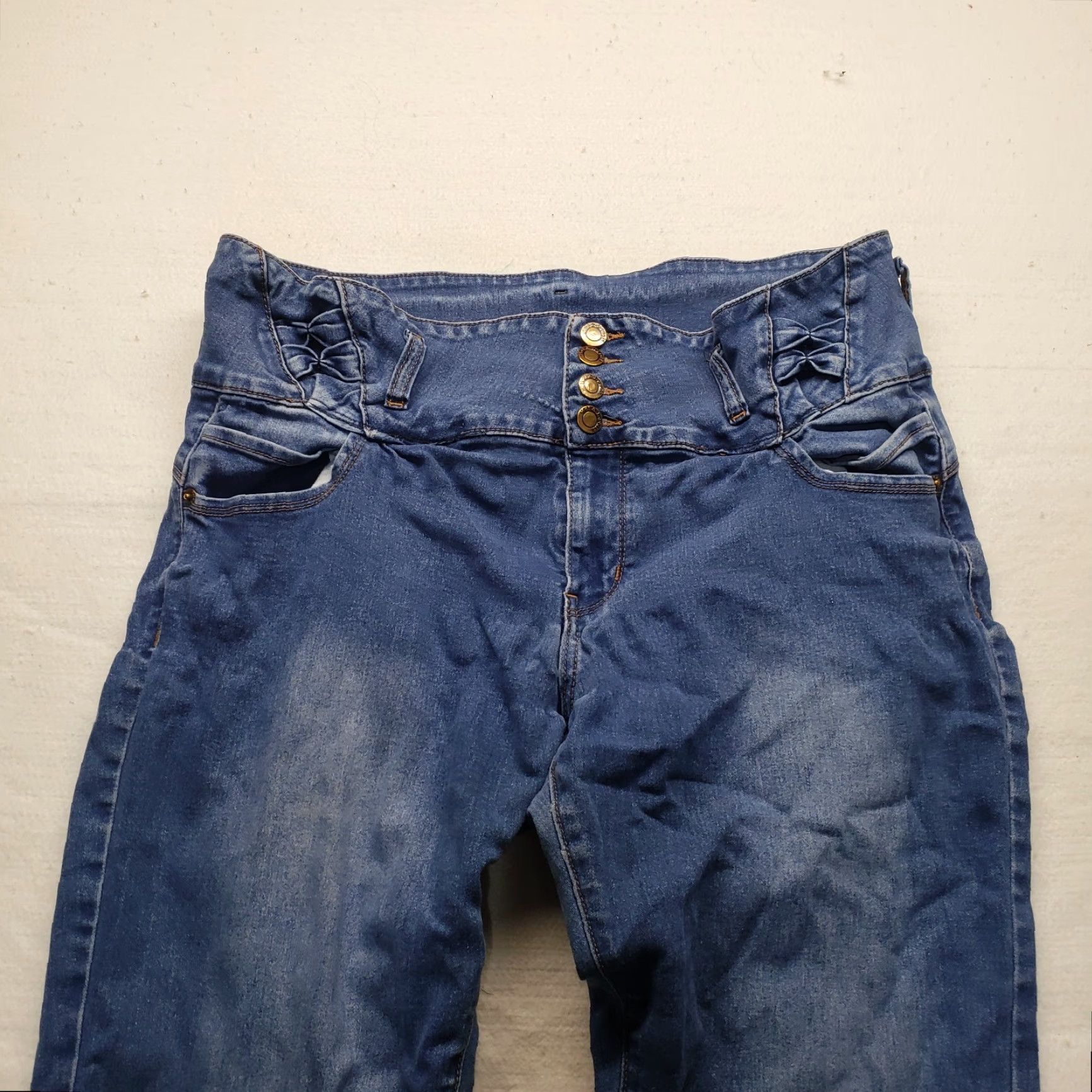 Vintage Hot & Lovely Jeans Shirt Womens Adult 20 Blue Cotton Blend Denim Skinny Stretch Button Zipper Love 90s Womens Size 42" / US 20 - 2 Thumbnail