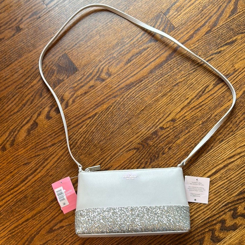 Kate Spade Kate Spade light gray flash glitter crossbody bag. Zipper c Size ONE SIZE - 3 Thumbnail