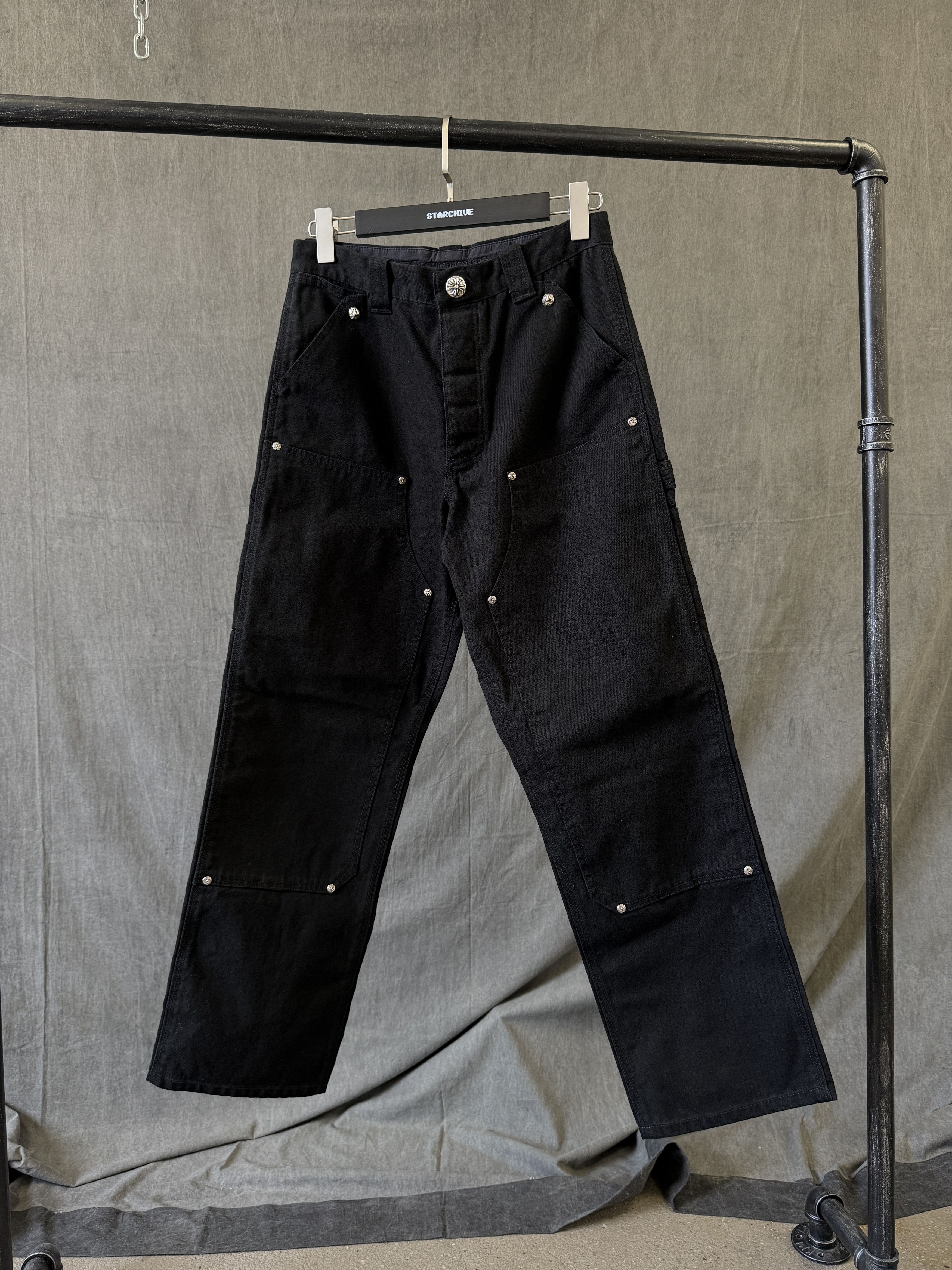 CHROME HEARTS PLAIN BLACK CARPENTER PANTS SZ 29