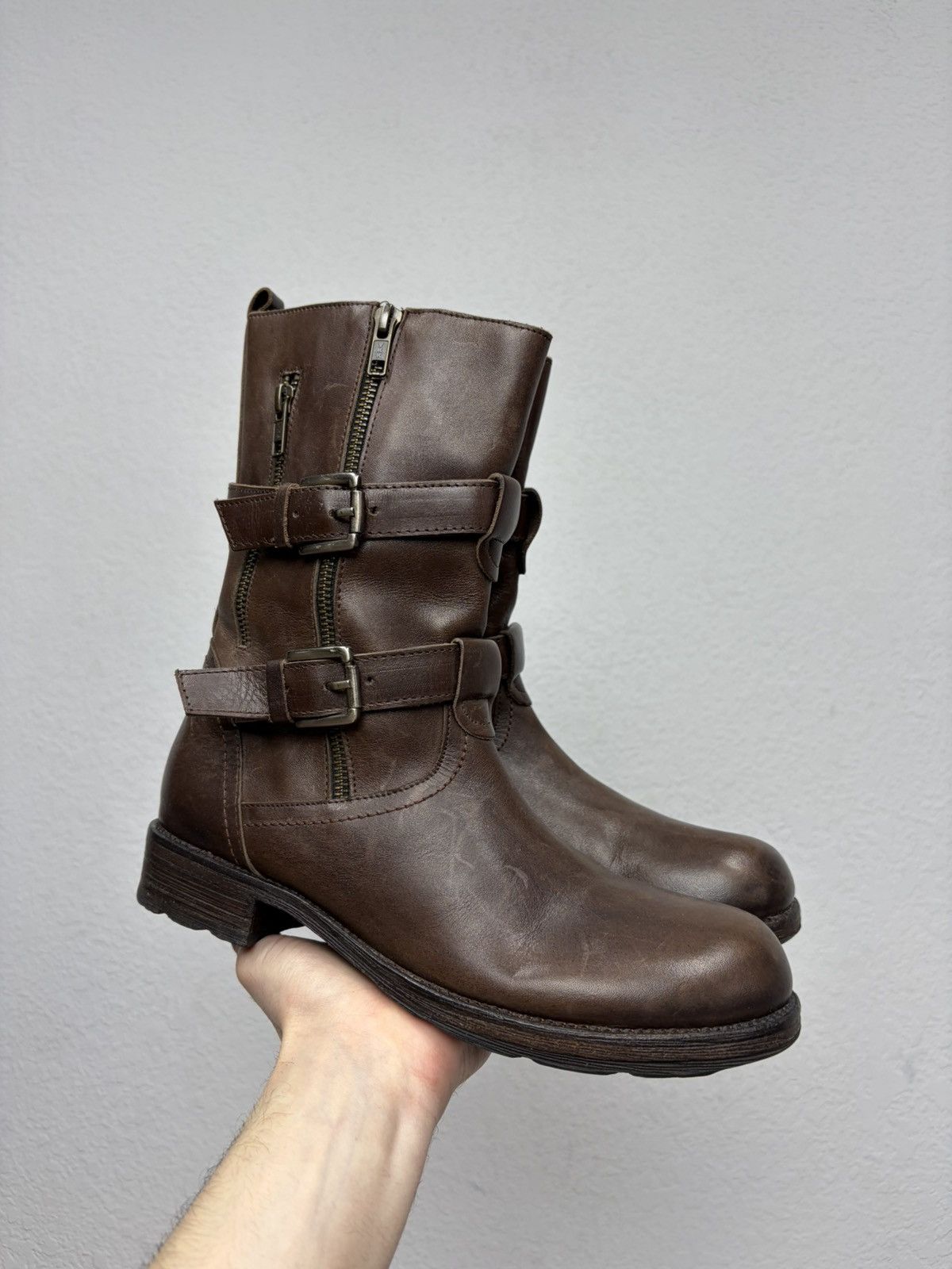 Hedi Slimane AS 98 Vibe Artisan Brown Leather Side Zip Ankle Biker Boots Size US 7.5 / EU 40-41 - 1 Thumbnail