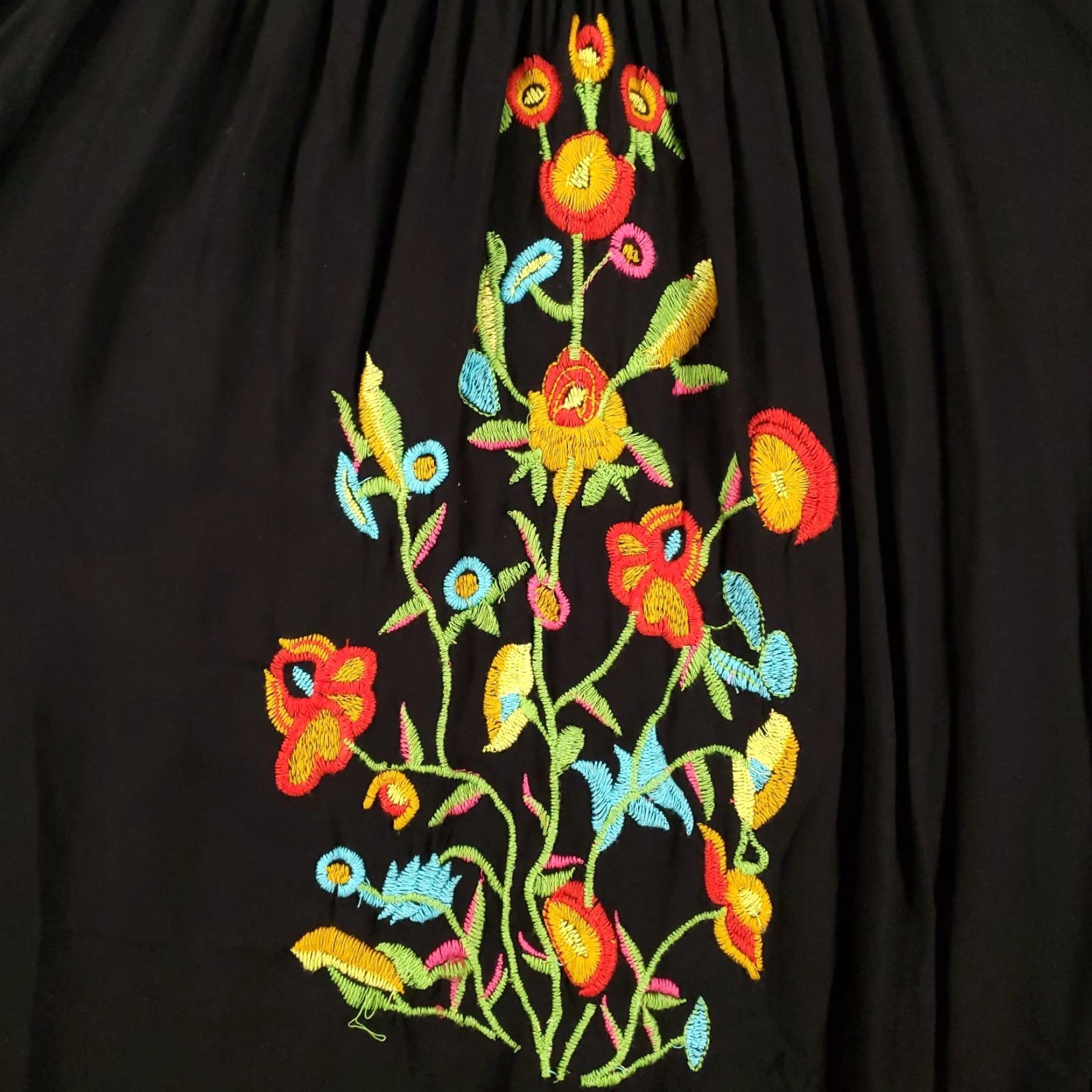 Vintage Raviya Womens Black Boho Blouse Medium 3/4 Sleeve Embroidered Floral Boat Neck Tunic Size M / US 6-8 / IT 42-44 - 5 Thumbnail