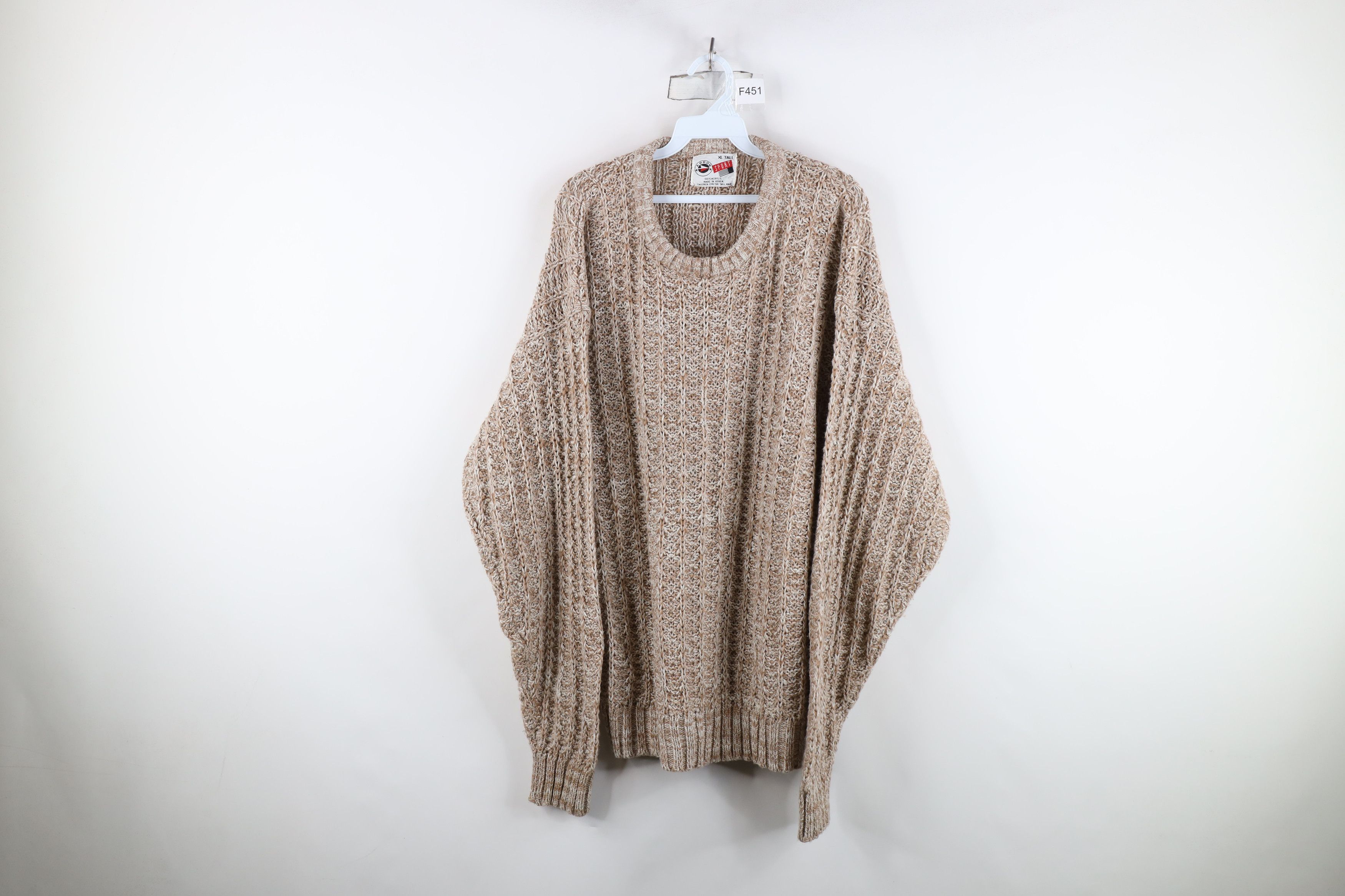 Vintage Vintage 90s Streetwear Ribbed Knit Crewneck Sweater Beige Size US XL / EU 56 / 4 - 1 Thumbnail