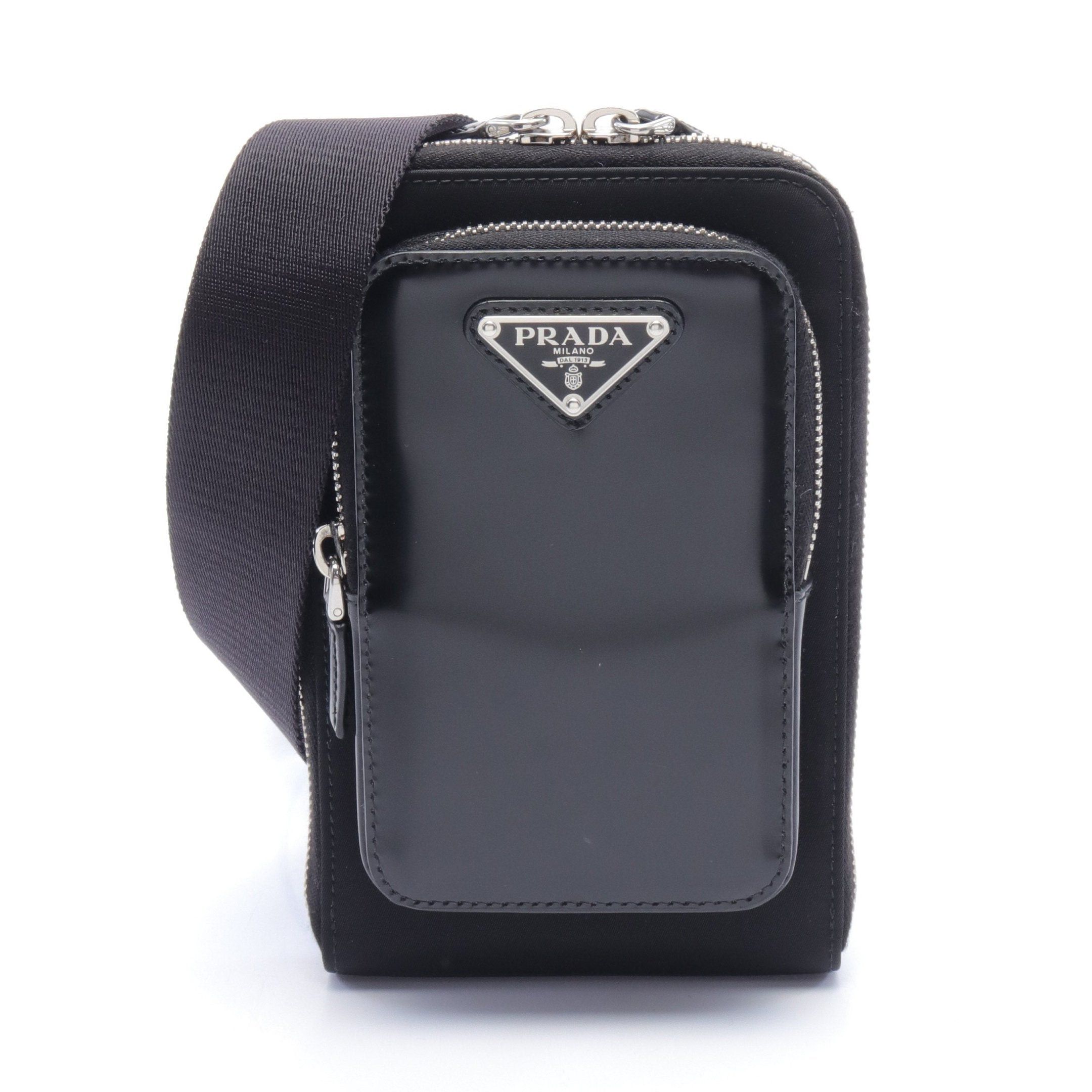 image of Prada Re-Nylon Phone Case Shoulder Bag Leather Nylon Black, Women's