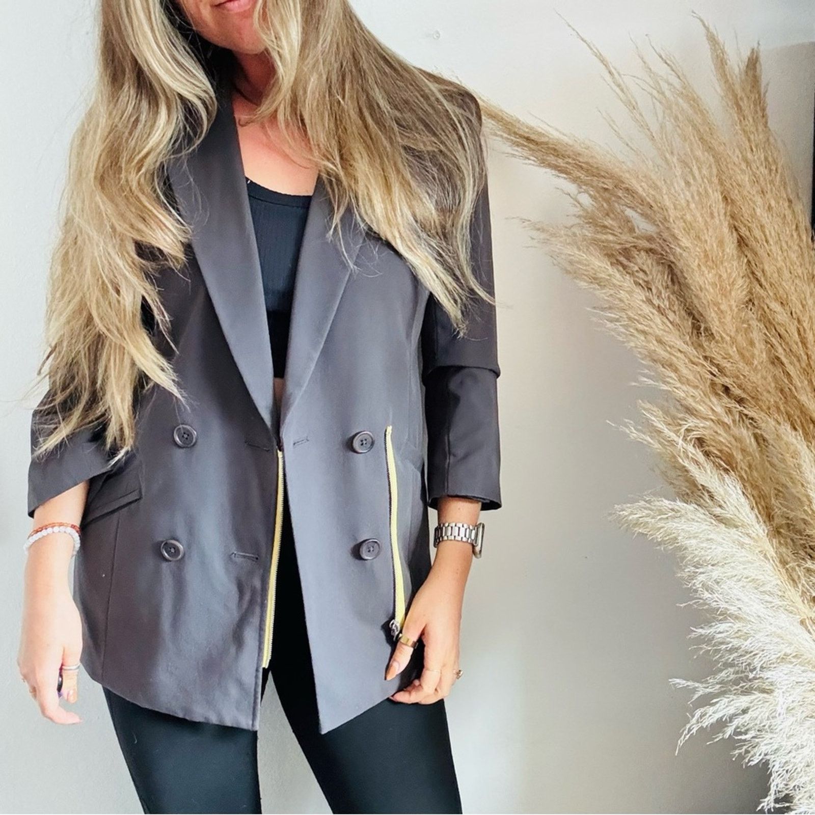 DKNY DKNY Charcoal Grey Button Yellow Zip $168 Blazer Jacket Coat Size M / US 6-8 / IT 42-44 - 13 Thumbnail