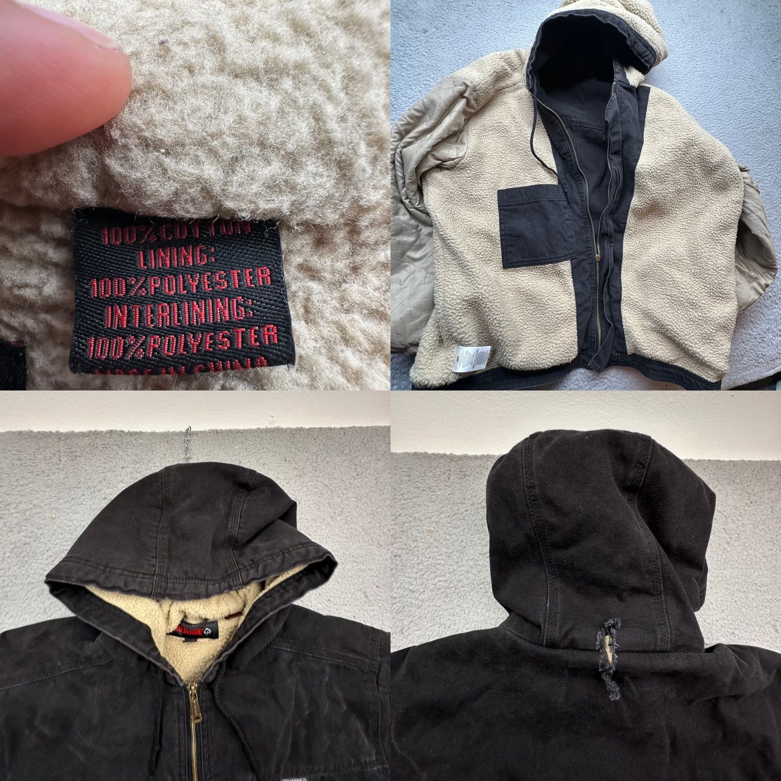 Vintage Wolverine Duck Canvas Sherpa Fleece Lined Full Zip Hoodie Jacket Mens Large Black Size US L / EU 52-54 / 3 - 8 Thumbnail