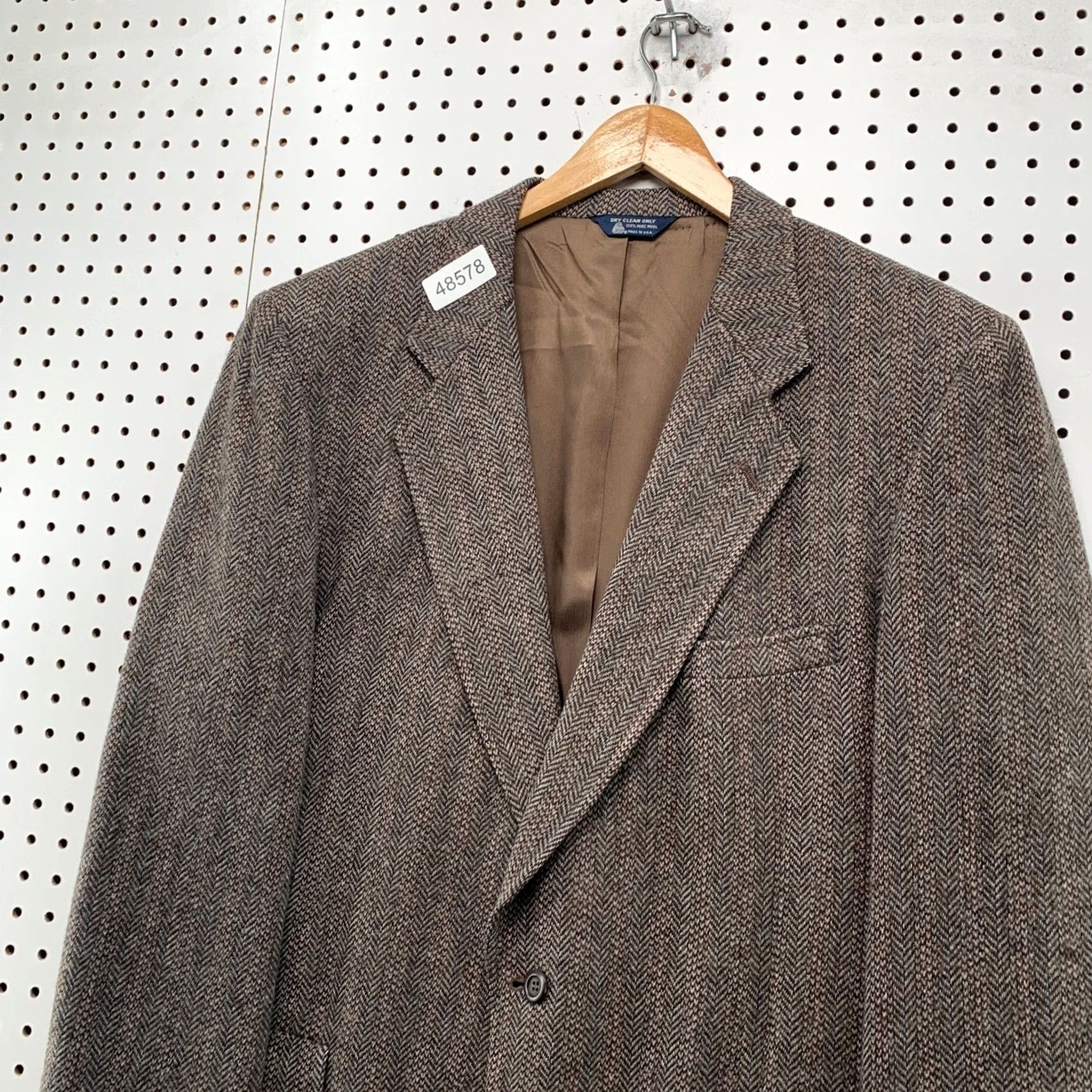 Vintage Vintage Kuppenheimer Blazer Sport Coat Mens Brown 80s Herringbone Wool 46R Size 46R - 7 Thumbnail