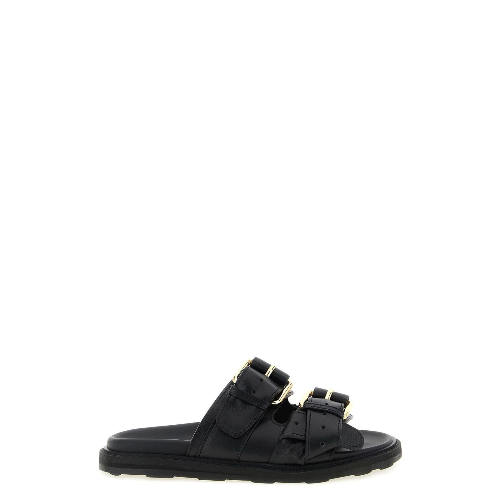 MOSCHINO Double Strap Black Leather Sandals New & Authentic