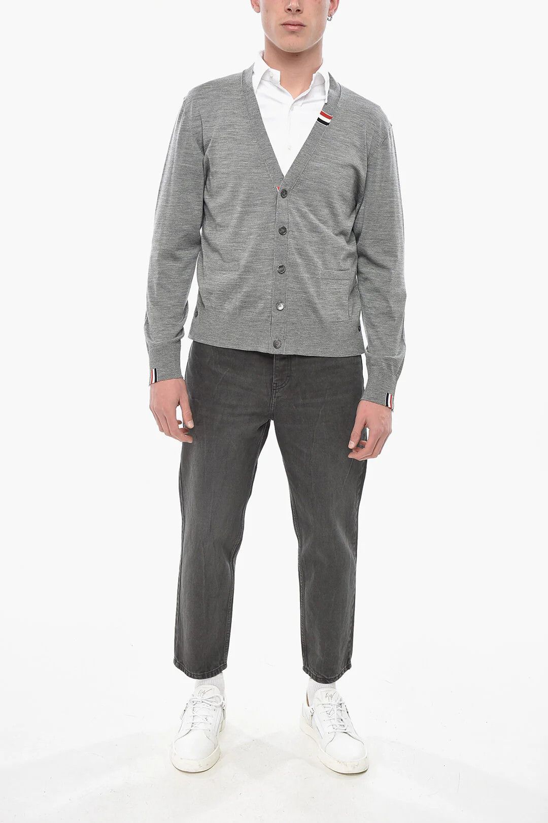 Thom Browne og1mm0426 Virgin Wool V-Neck Cardigan in Grey Size US XXL / EU 58 / 5 - 4 Thumbnail