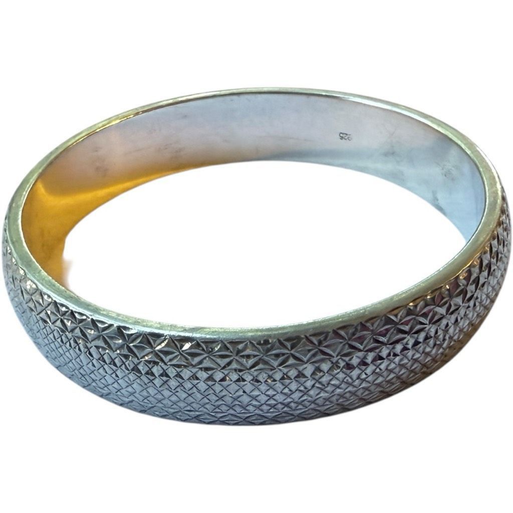 Sterling Silver STERLING SILVER Solid Diamond Cut Etched Sterling Silver Bangle Bracelet Sterling Silver Jewelry Large 2.75” Opening Size ONE SIZE - 3 Thumbnail