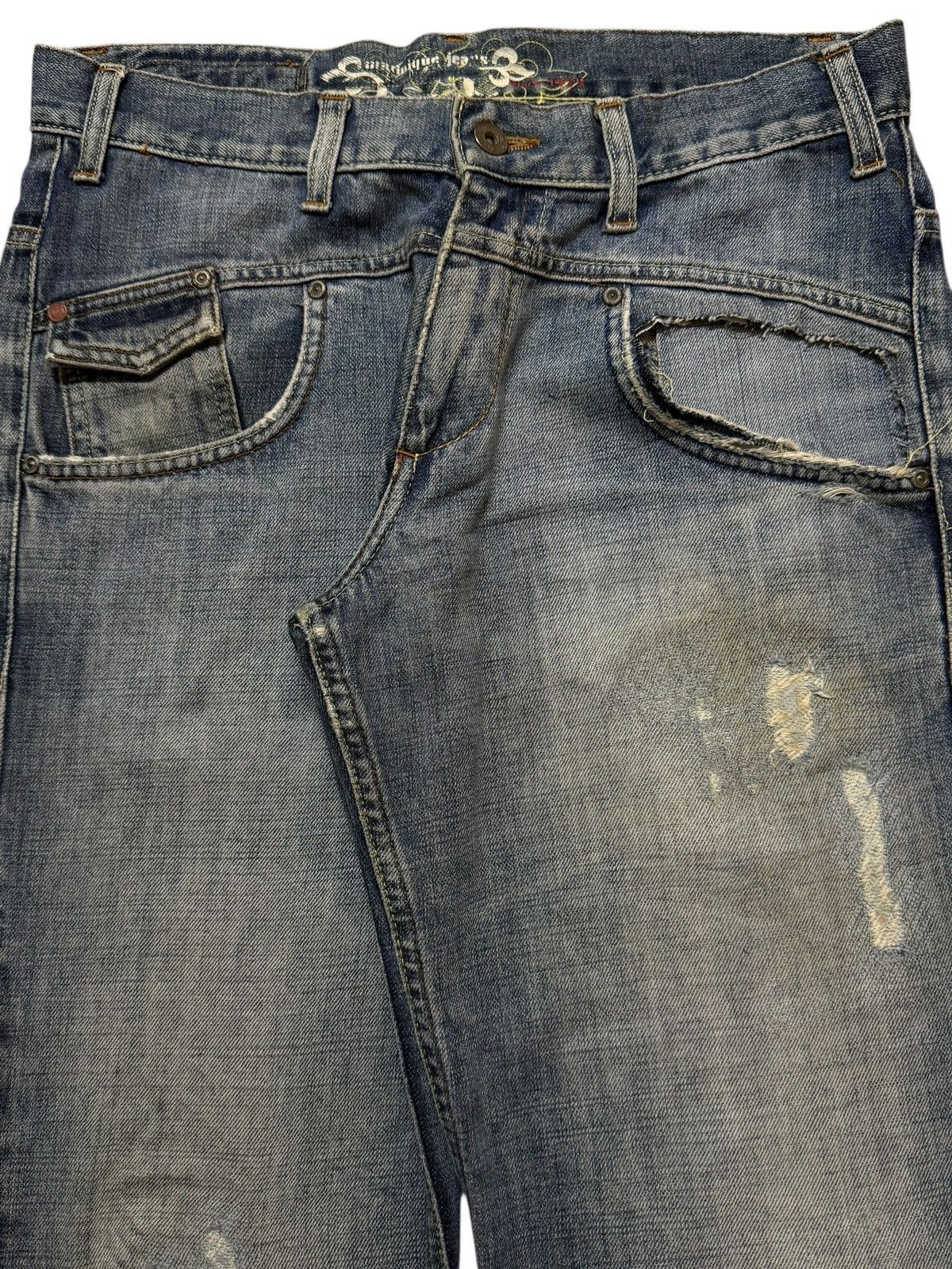 14th Addiction Vintage Y2K Japanese Brand Blue Faded Wash Spiral Leg Baggy Size US 31 - 4 Thumbnail