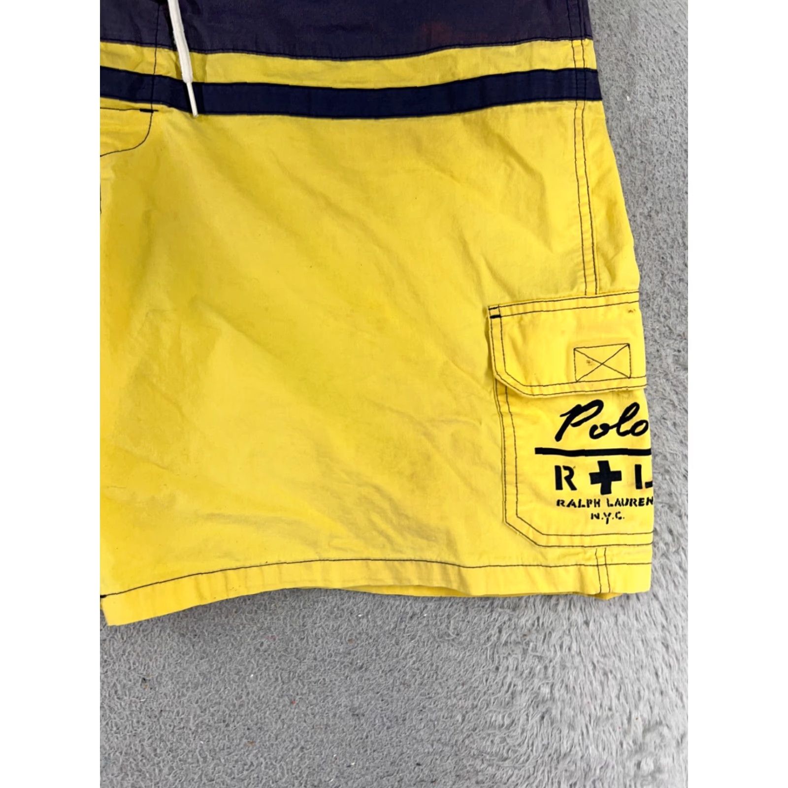 Polo Ralph Lauren Polo Ralph Lauren Trunks Mens 40 Yellow Blue Board Shorts Cargo Cotton Blend Striped™ Size US L / EU 52-54 / 3 - 2 Thumbnail