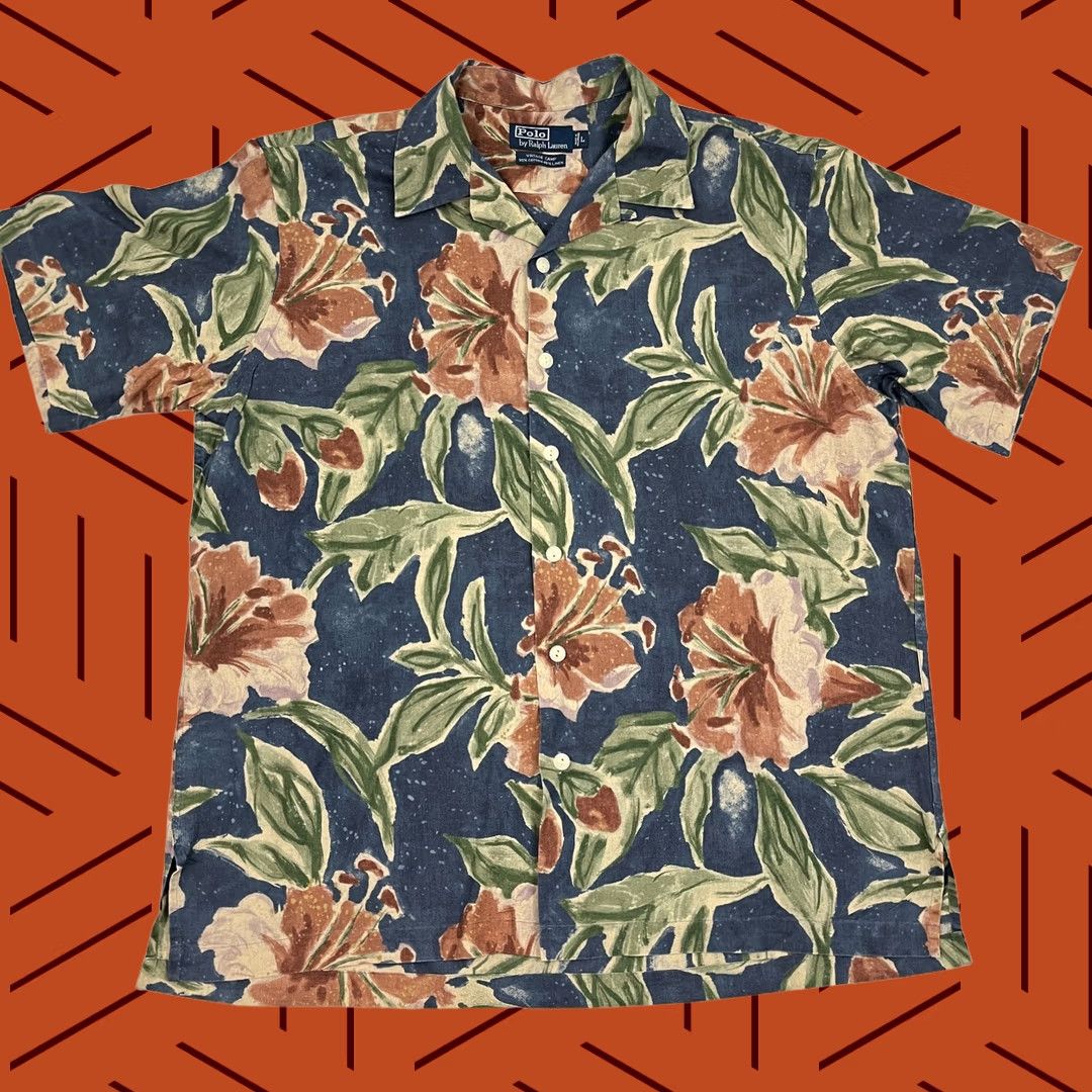 Polo Ralph Lauren Polo Ralph Lauren Vintage Camp Shirt Mens L Linen Blend Blue Floral Hawaiian Y2K Size US L / EU 52-54 / 3 - 1 Thumbnail