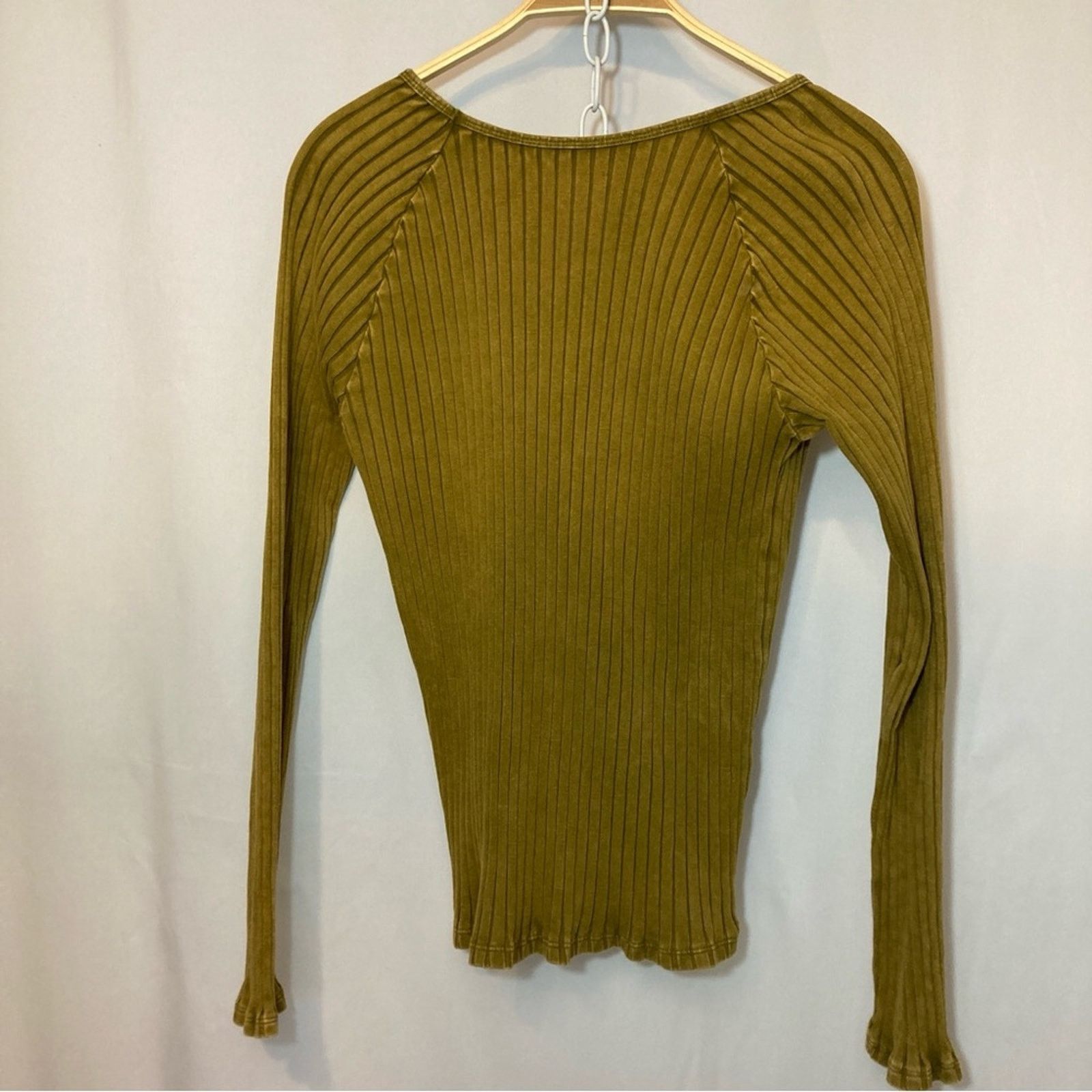 Other Knox Rose Brown Green Ribbed Long Sleeve Blouse Shirt Top Size L / US 10 / IT 46 - 7 Thumbnail