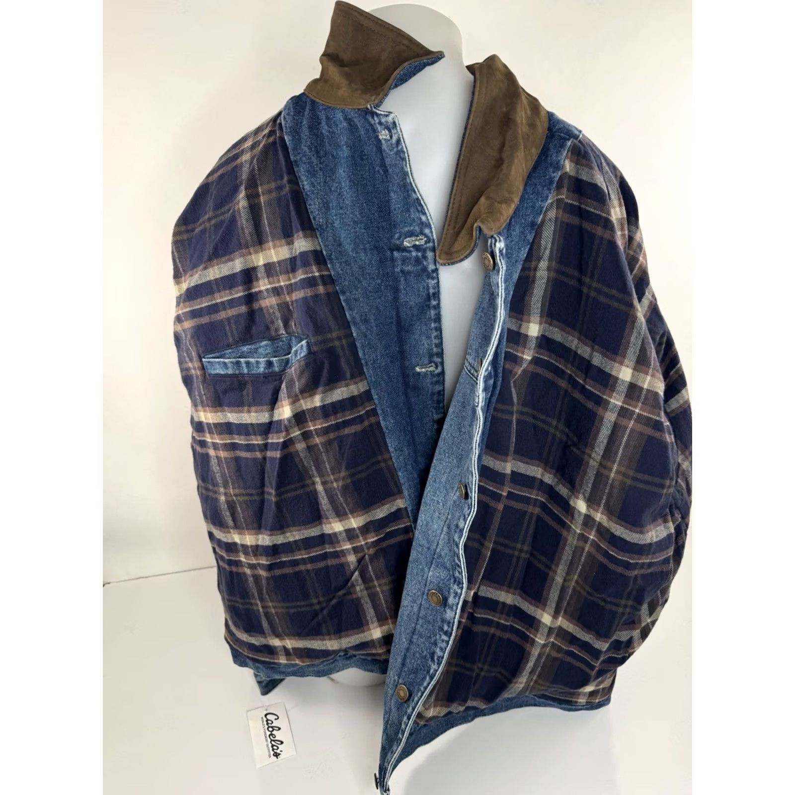 Vintage CABELA'S Jacket Denim 5XL Old Stock Vintage Leather Collar Ranch Cotton Blue Mens Size US XXL / EU 58 / 5 - 6 Thumbnail
