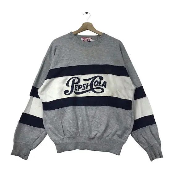 Pepsi × Vintage Vtg 90’ PEPSI COLA RUGBY Striped Sweatshirt Pullover Size L / US 10 / IT 46 - 1 Thumbnail