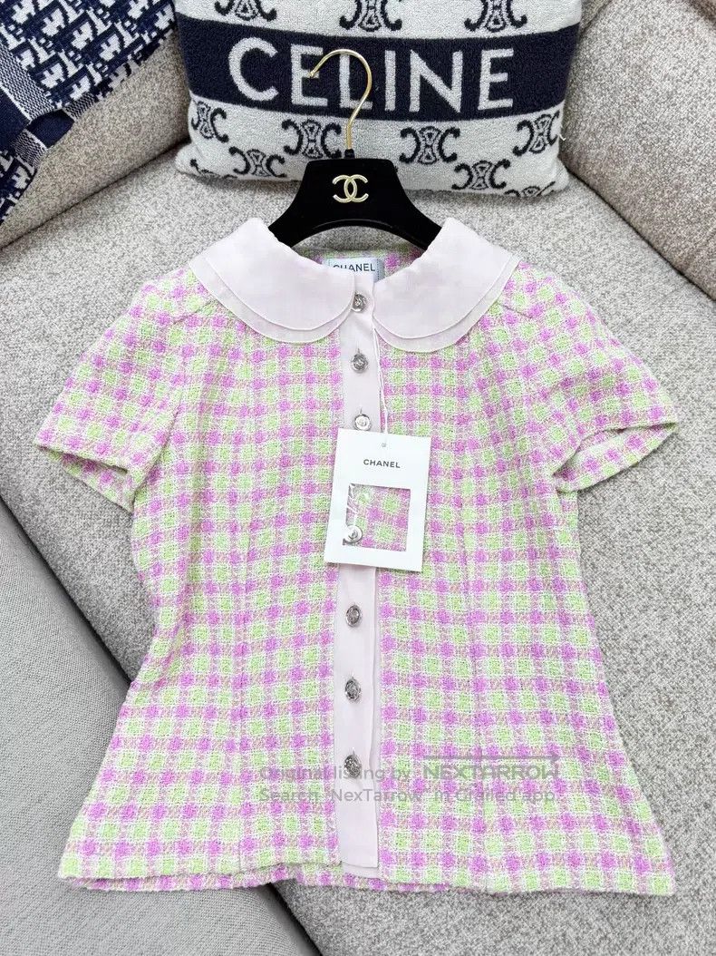 Chanel Chanel Plaid silk doll collar tweed short-sleeved jacket Size XXS / US 00 / IT 34 - 2 Thumbnail